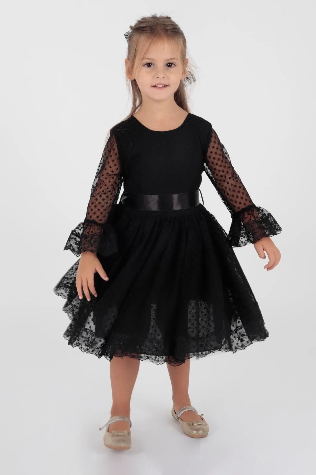 AHENGİM  Trendiges Abendkleid für Mädchen mit Schnalle und Tüllspitze Ak2209