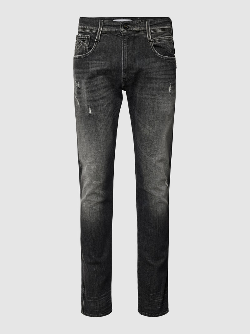 Straight Leg Jeans im Used-Look Modell 'ANBASS' in anthrazit