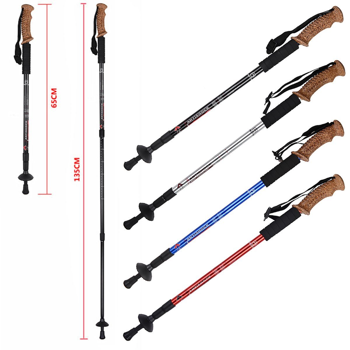 MidGard Nordic-Walking-Stöcke Teleskop Antischock Wanderstöcke aus Aluminiumlegierung mit Korkgriff (1 St)