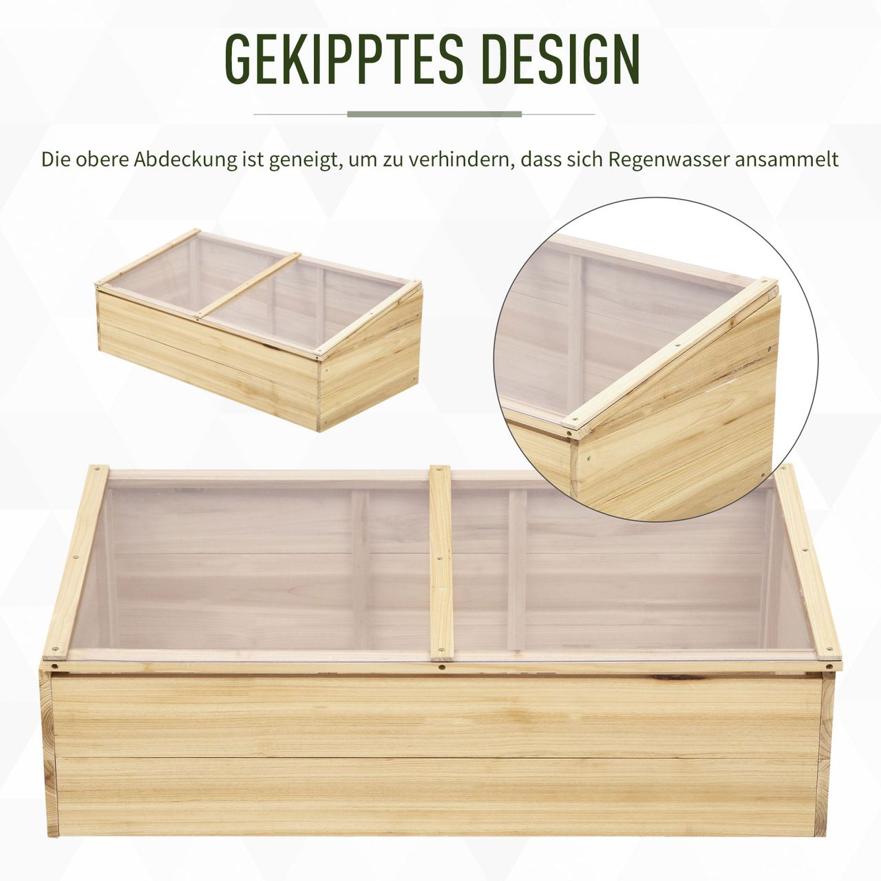 Outsunny Gewächshaus Holz Frühbeet Frühbeetkasten Natur Tanne PC-Platte 100 x 50 x 35 cm
