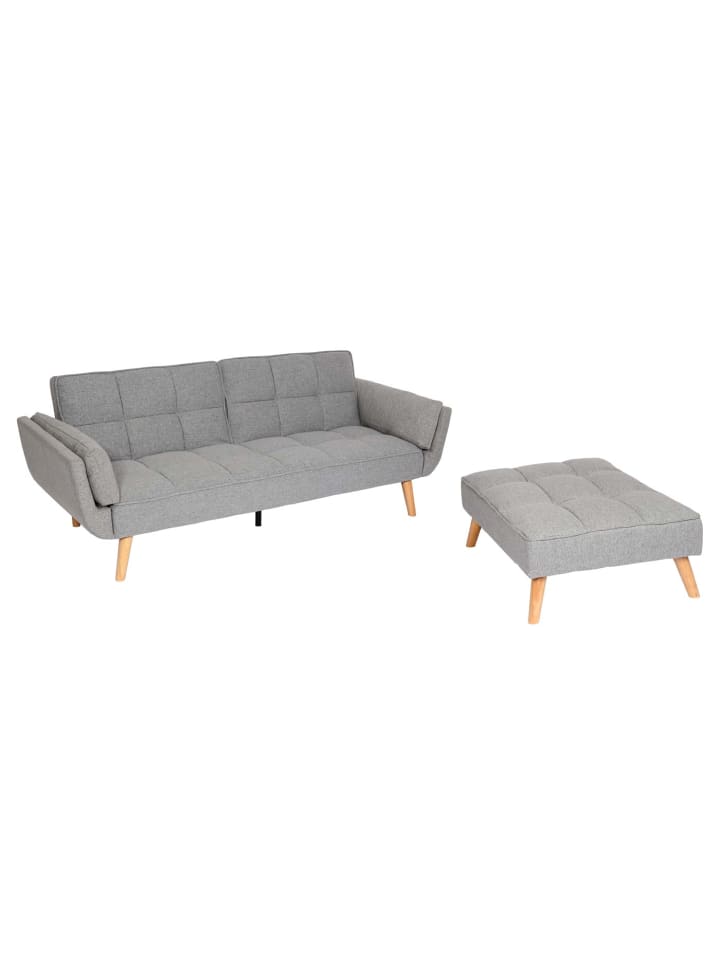 MCW Schlafsofa K18 mit Ottomane, Stoff/Textil hellgrau günstig kaufen onesize