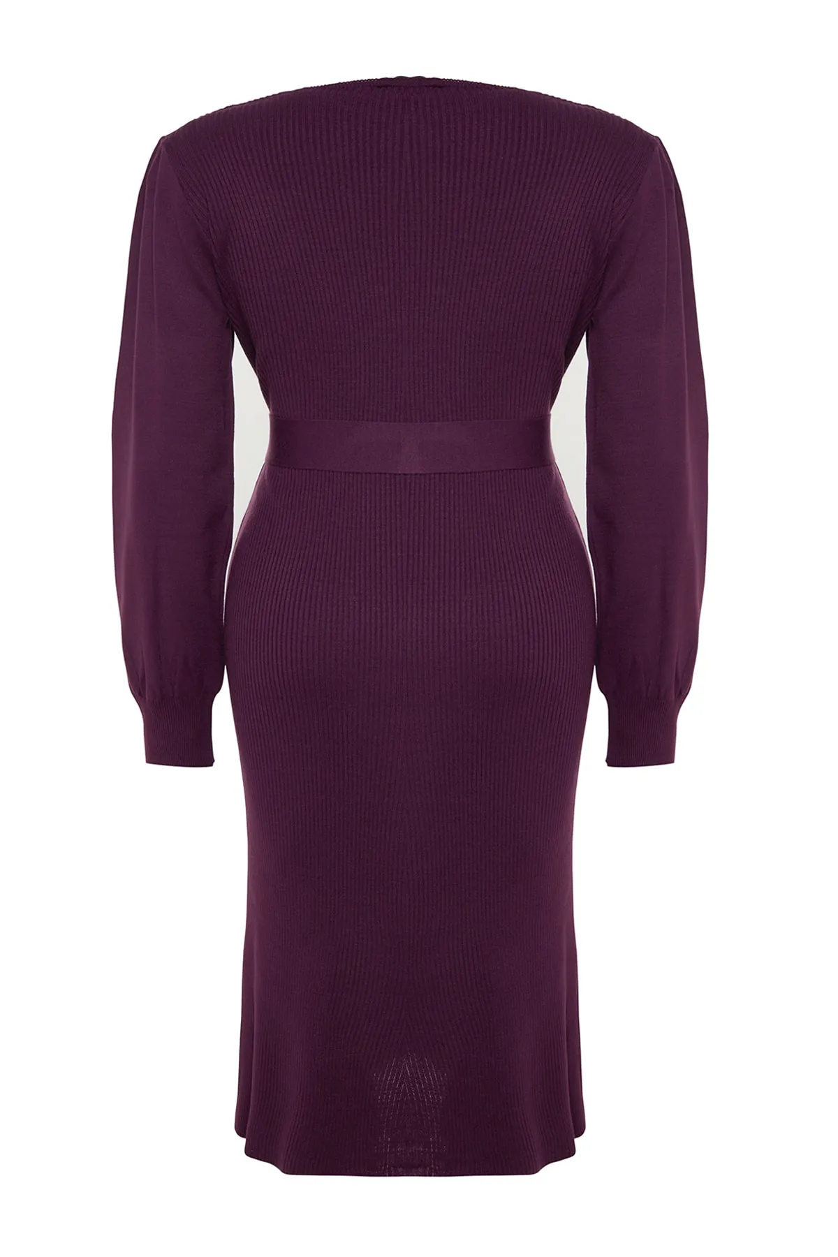 Trendyol Curve  Pflaumenfarbenes Strickkleid mit Ballonärmeln