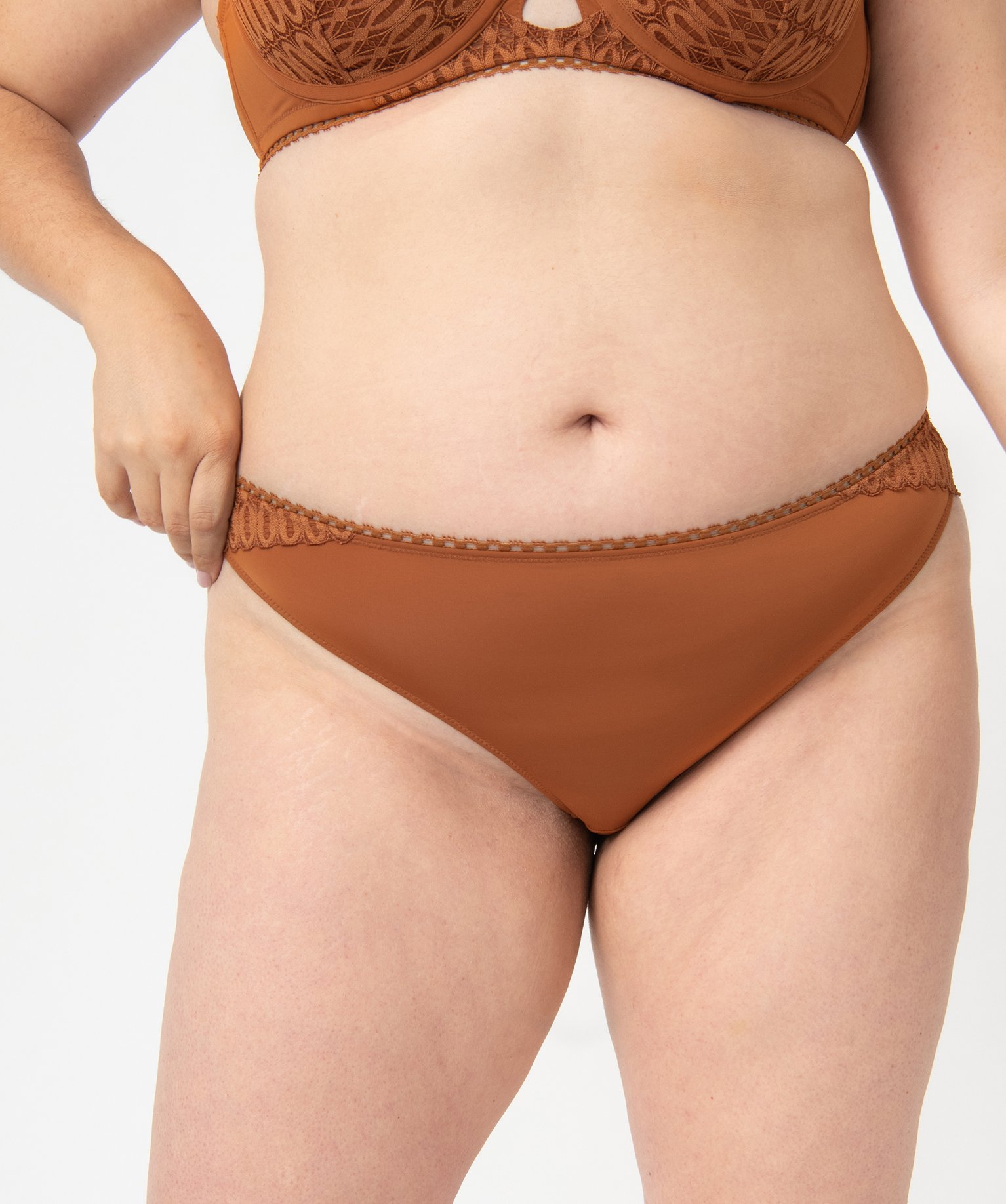 Culotte femme grande taille en dentelle et microfibre marron | GEMO