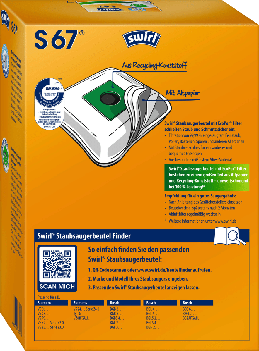 Staubsaugerbeutel S67 MicroPor Plus inkl. 1 Filter, 4 St