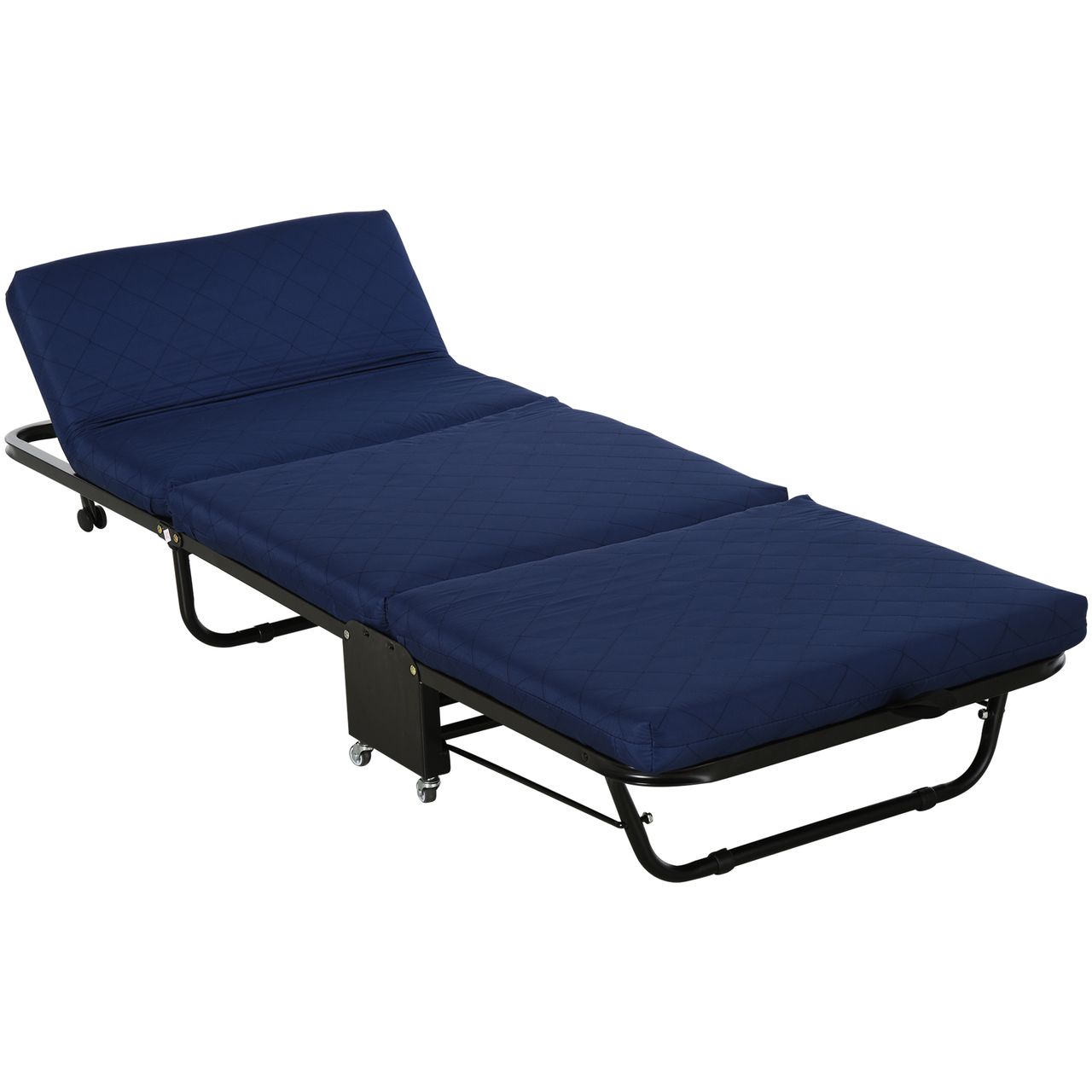HOMCOM Gästebett klappbar, 2-in-1 Klappbett mit Rollen, Verstellbare Kopfteilhöhe, Stahl Schaumstoff, Blau, 184 x 65 x 26 cm