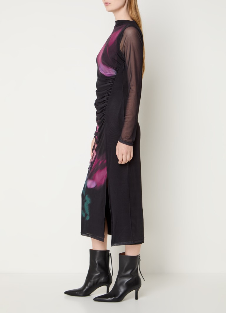 Vestido midi de malla color humo de French Connection con abertura