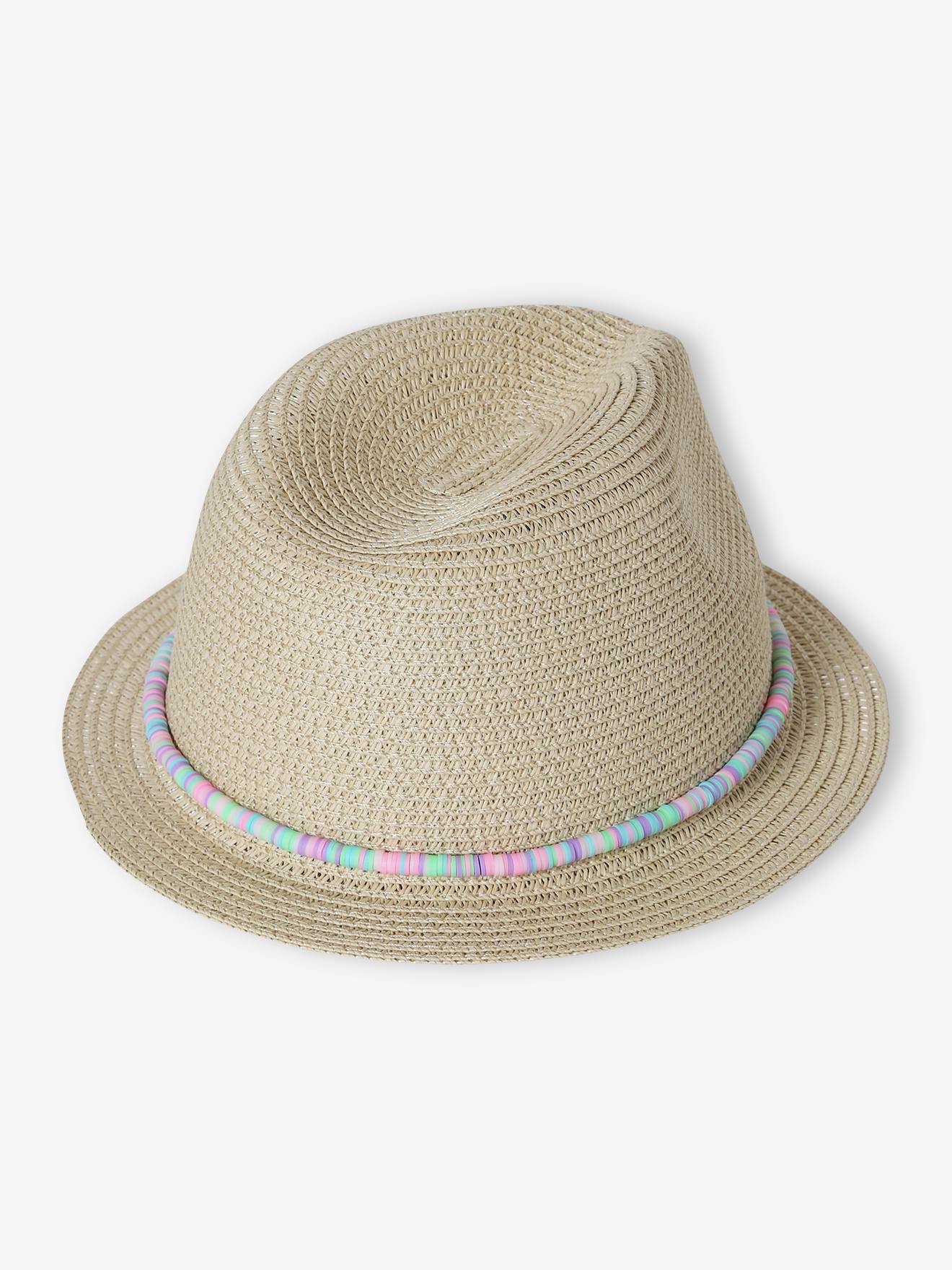 Chapeau aspect paille avec perles fille sable