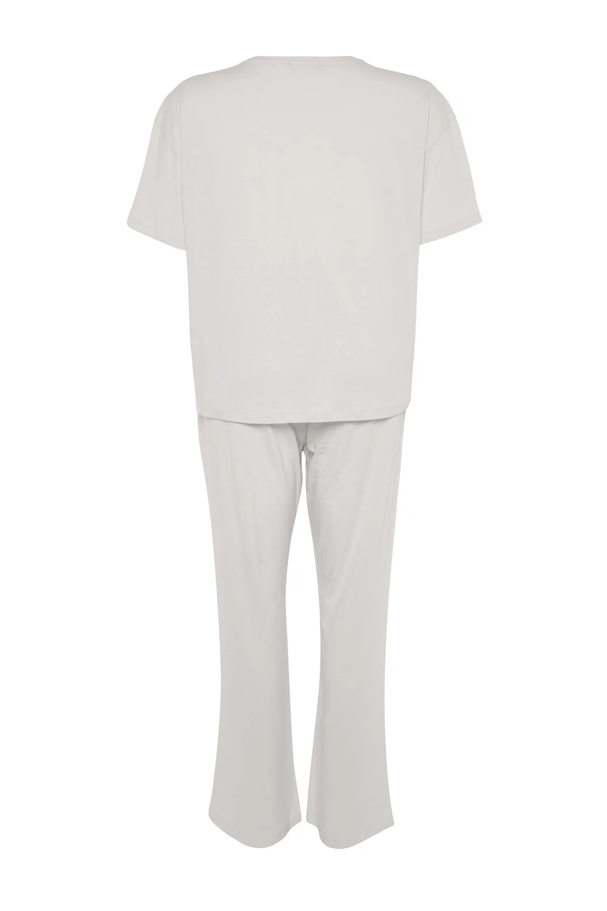 Trendyol Curve  Hellgraues bedrucktes Pyjama-Set aus Strick TBBAW24AI00003
