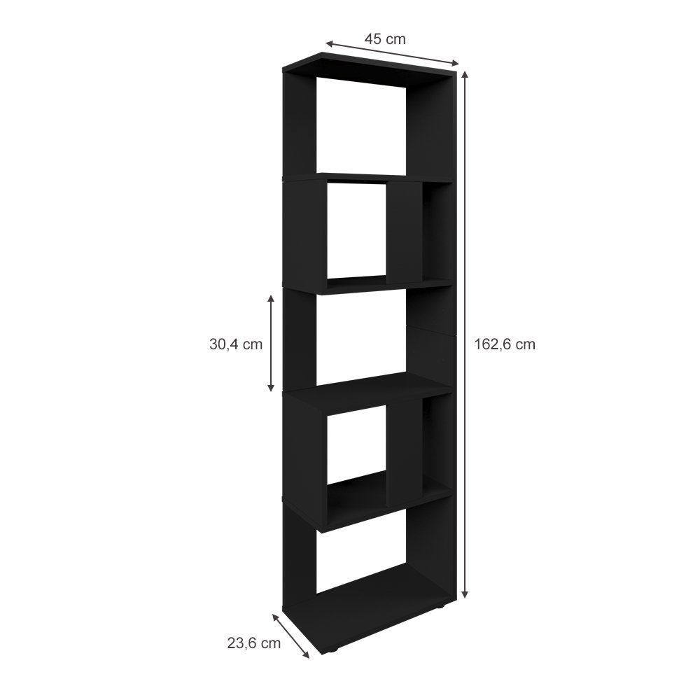 Vicco Raumteiler Standregal Bücherregal klein 5 Fächer Schwarz