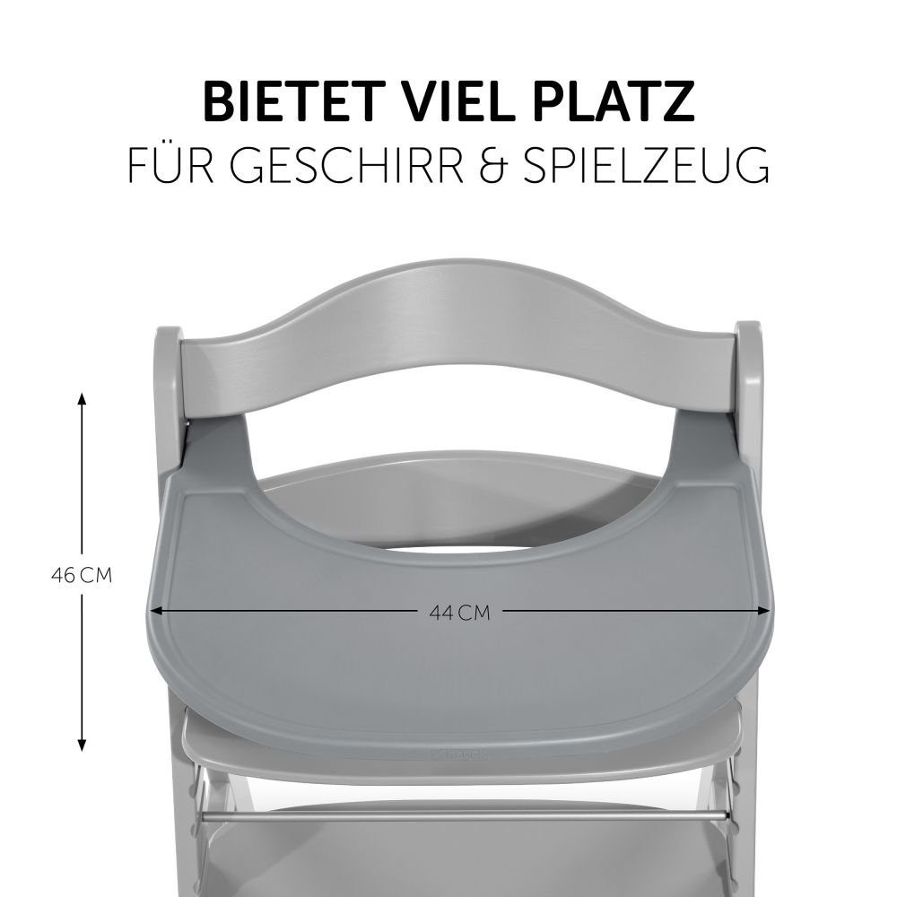 Hauck Hochstuhl Alpha Plus Grau (3 St), Holz Kinderhochstuhl mit Tablett Click Tray & Sitzauflage verstellbar