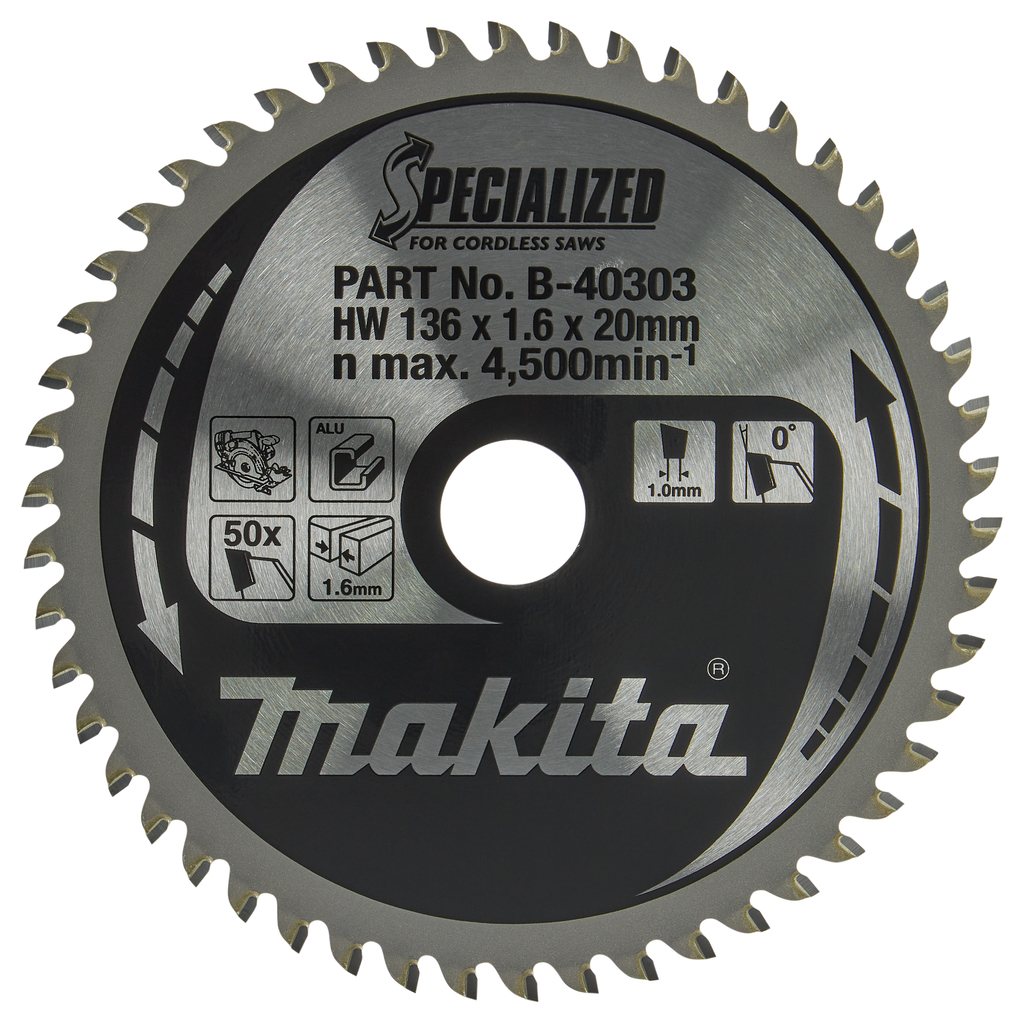 Makita Zubehör B-40303 Kreissägeblatt Aluminium Spezial 136x20x1,6 50T 0g