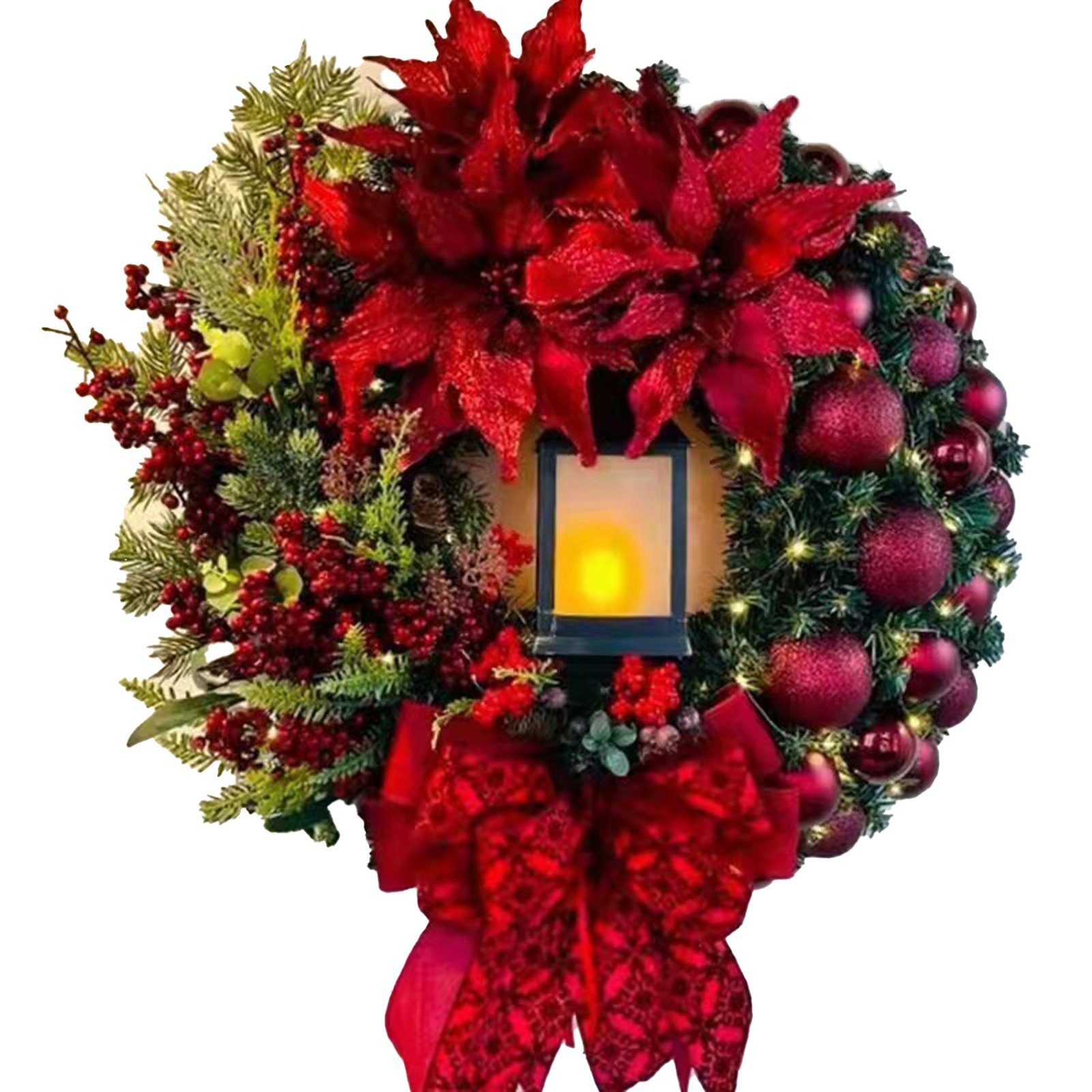 Rutaqian Dekokranz Weihnachtskranz mit Kugel, Schleife, Weihnachten Dekor, Weihnachtsgirlande Kränze