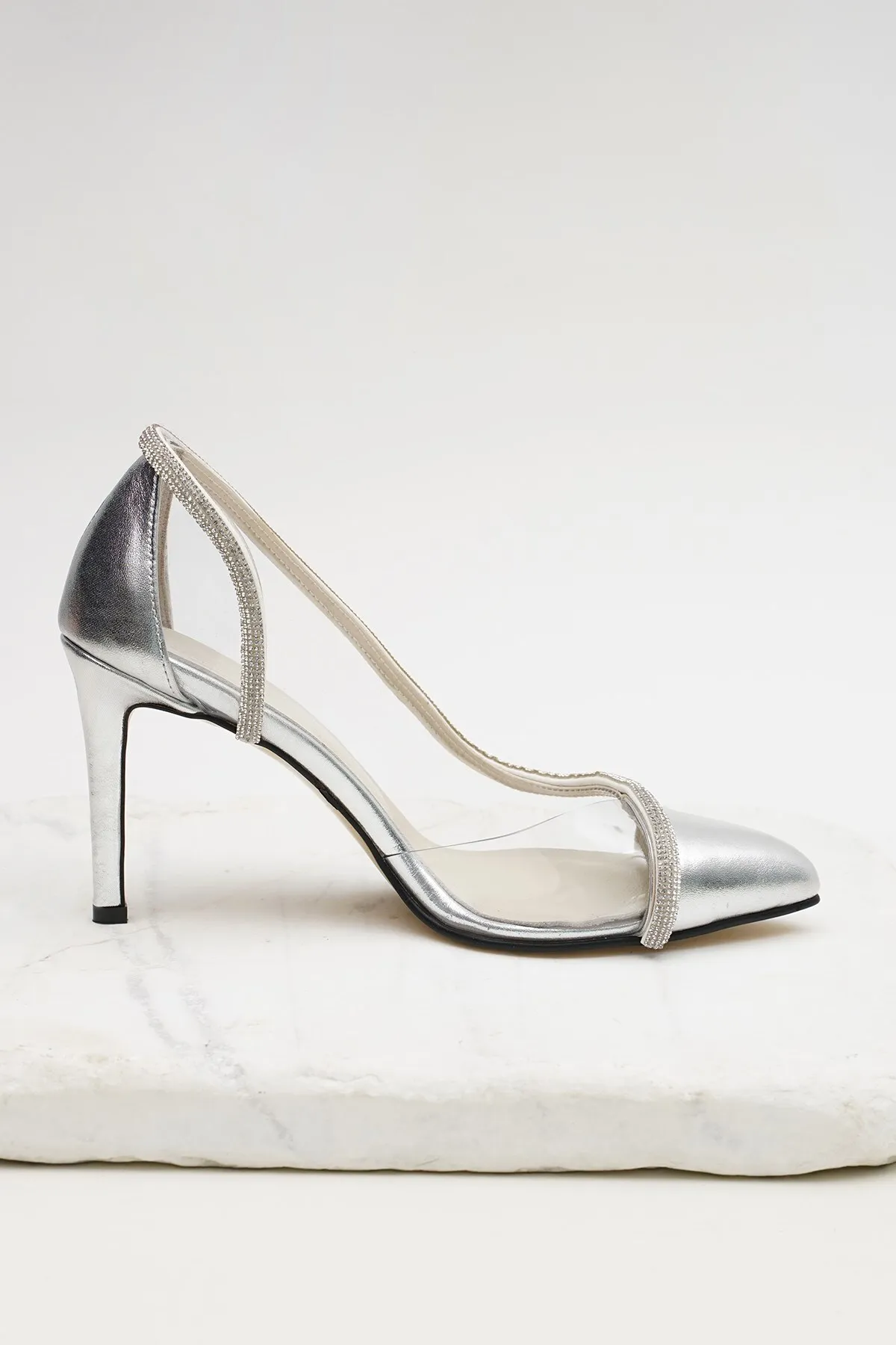 Mio Gusto  Silberfarbene Damen-Abendkleid-Schuhe mit Absatz