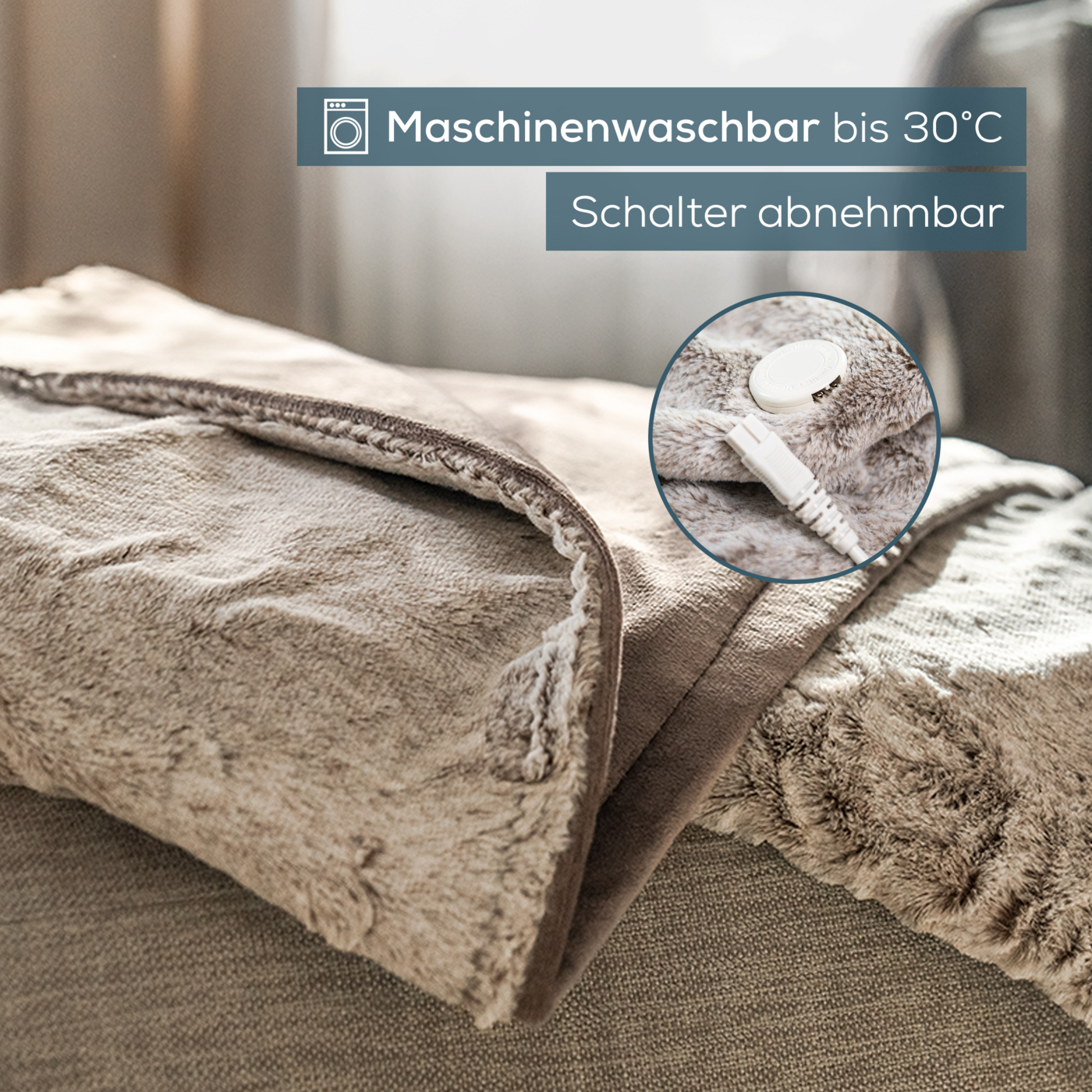Beurer Wärmezudecke HD 75 Nordic Taupe-Atmungsaktive Heizdecke mit luxuriösem & fusselfreiem Obermaterial