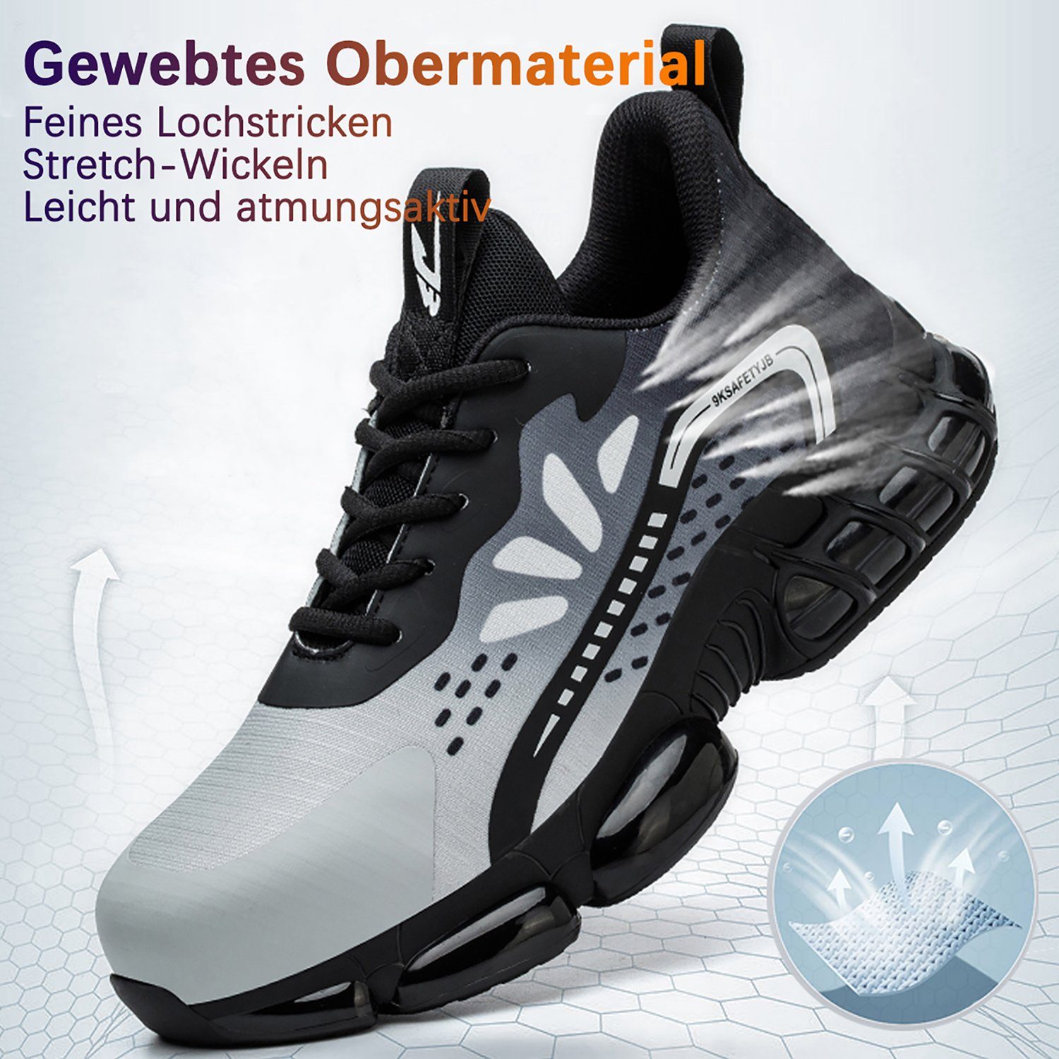 TOPMELON Stahlkappenschuhe mit Schnell trocknendes Futter Sicherheitsschuh