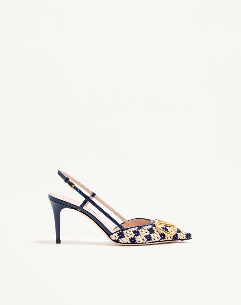 Sandália VLogo Signature Slingback Décolleté em tecido de crochê de 80 mm