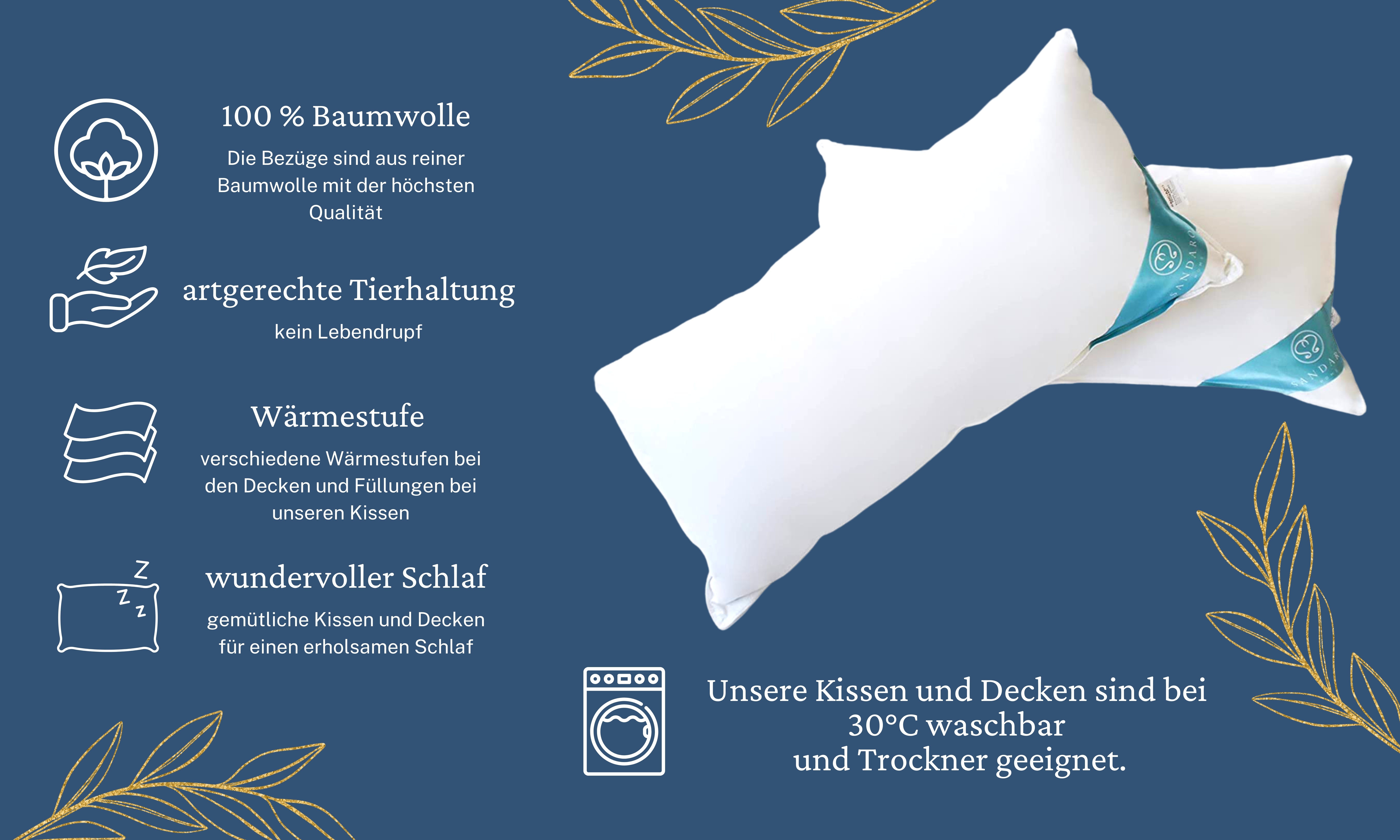 Federkopfkissen 850 gr, 100% FEDERFÜLLUNG, 40 x 80 cm, Sandaro Home, Füllung: 100% Federn, Bezug: Baumwolle