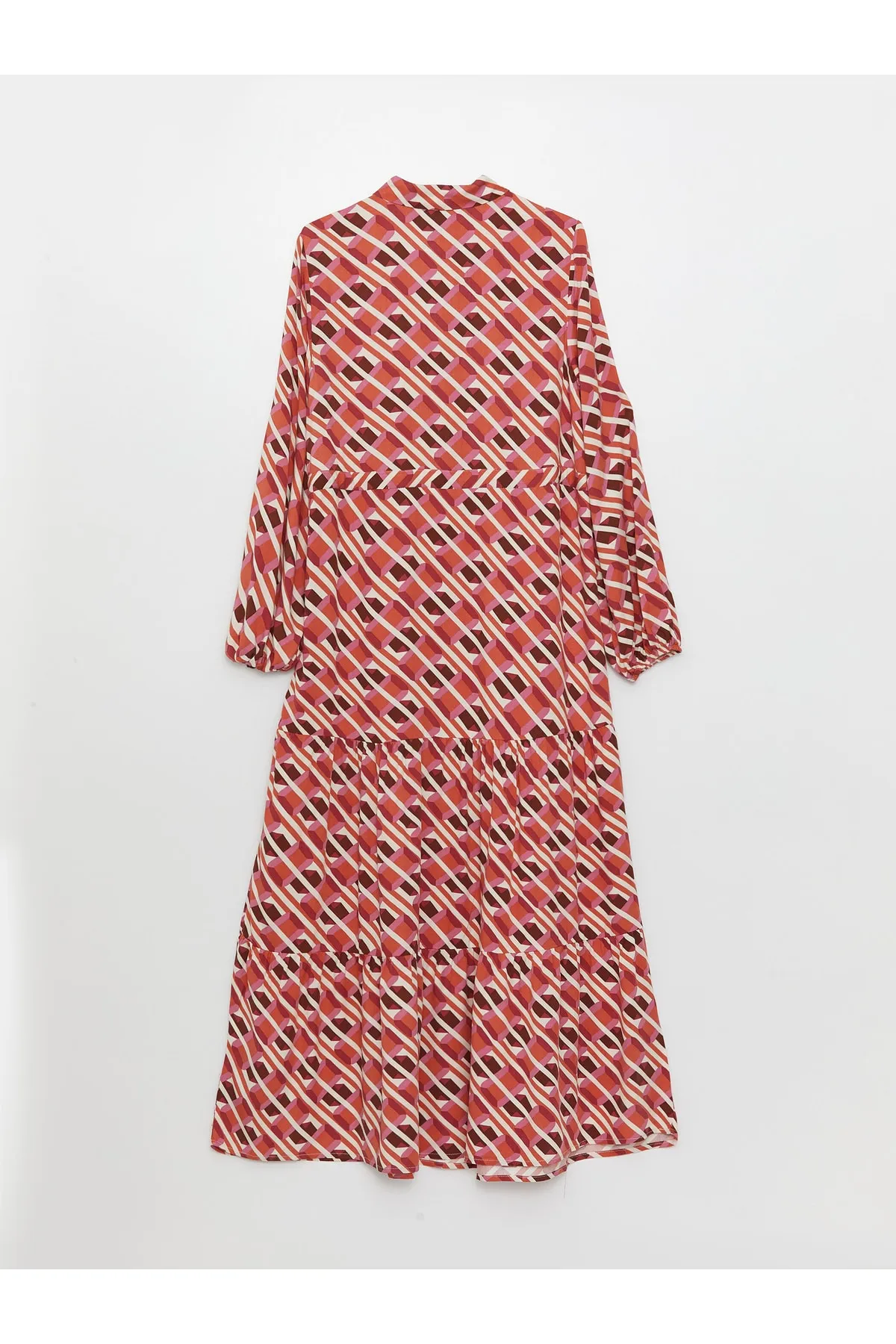 LC Waikiki  Gemustertes Langarm-Damenkleid mit Hemdkragen