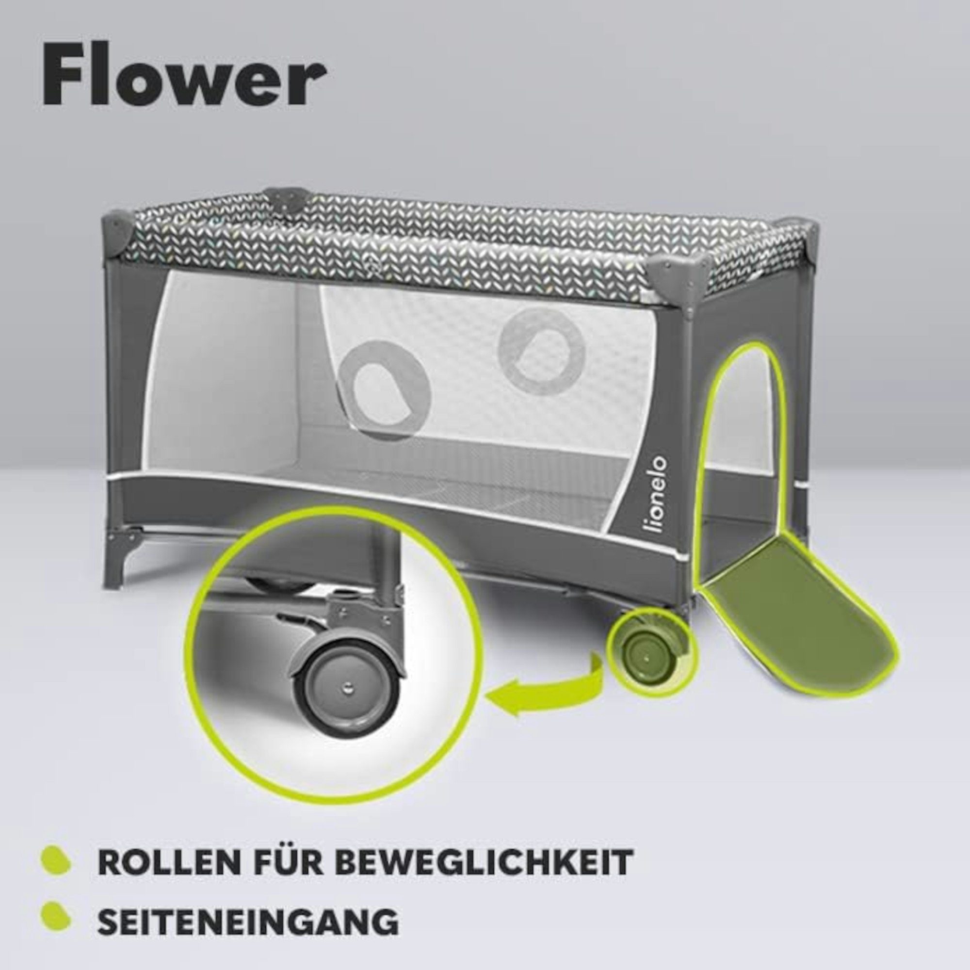 lionelo Baby-Reisebett FLOWER, 4in1:Laufstall Baby, Wickeltisch, Zwei Matratzenaufhängungshöhen