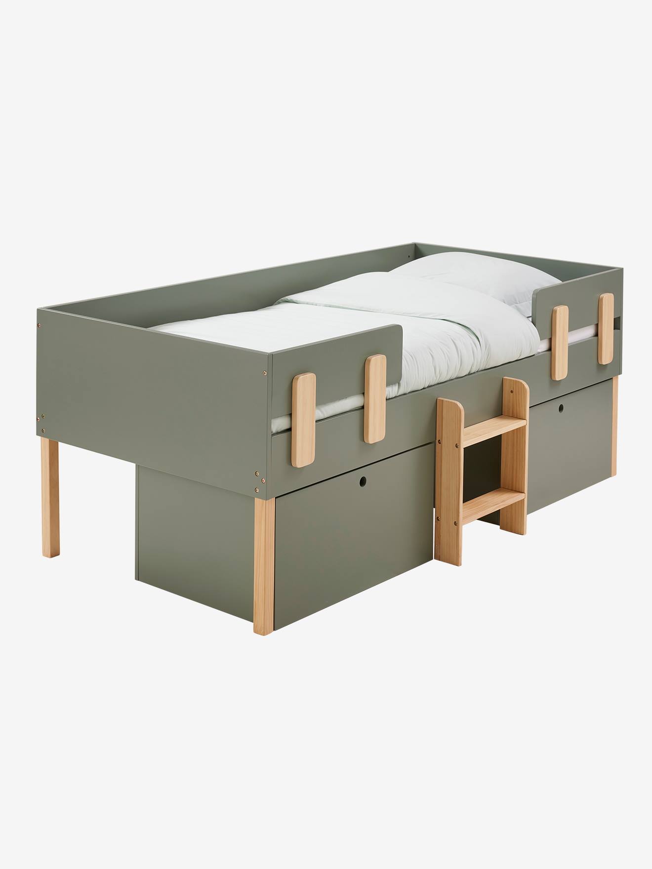 Vertbaudet Kinder Kombi-Hochbett EVEREST mit Aufbewahrung - khaki