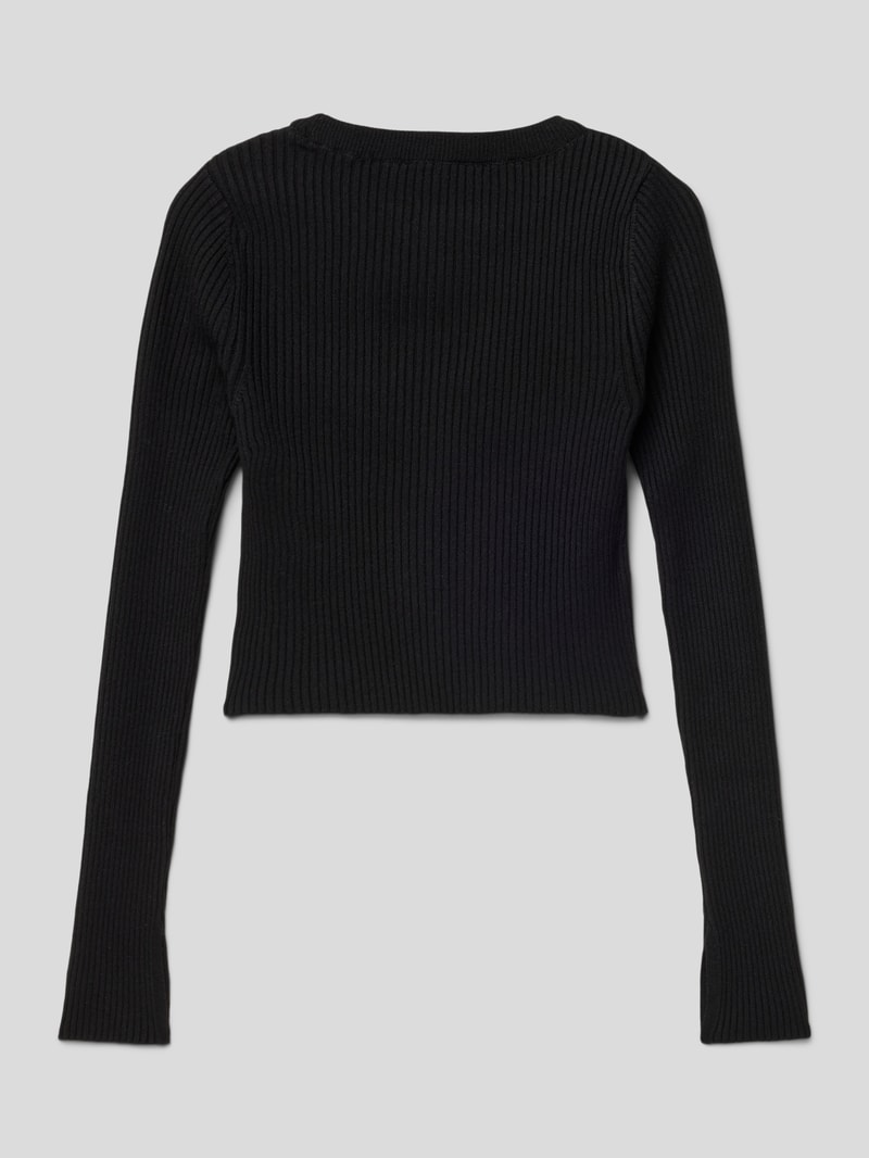 Cropped Longsleeve in Ripp-Optik in schwarz