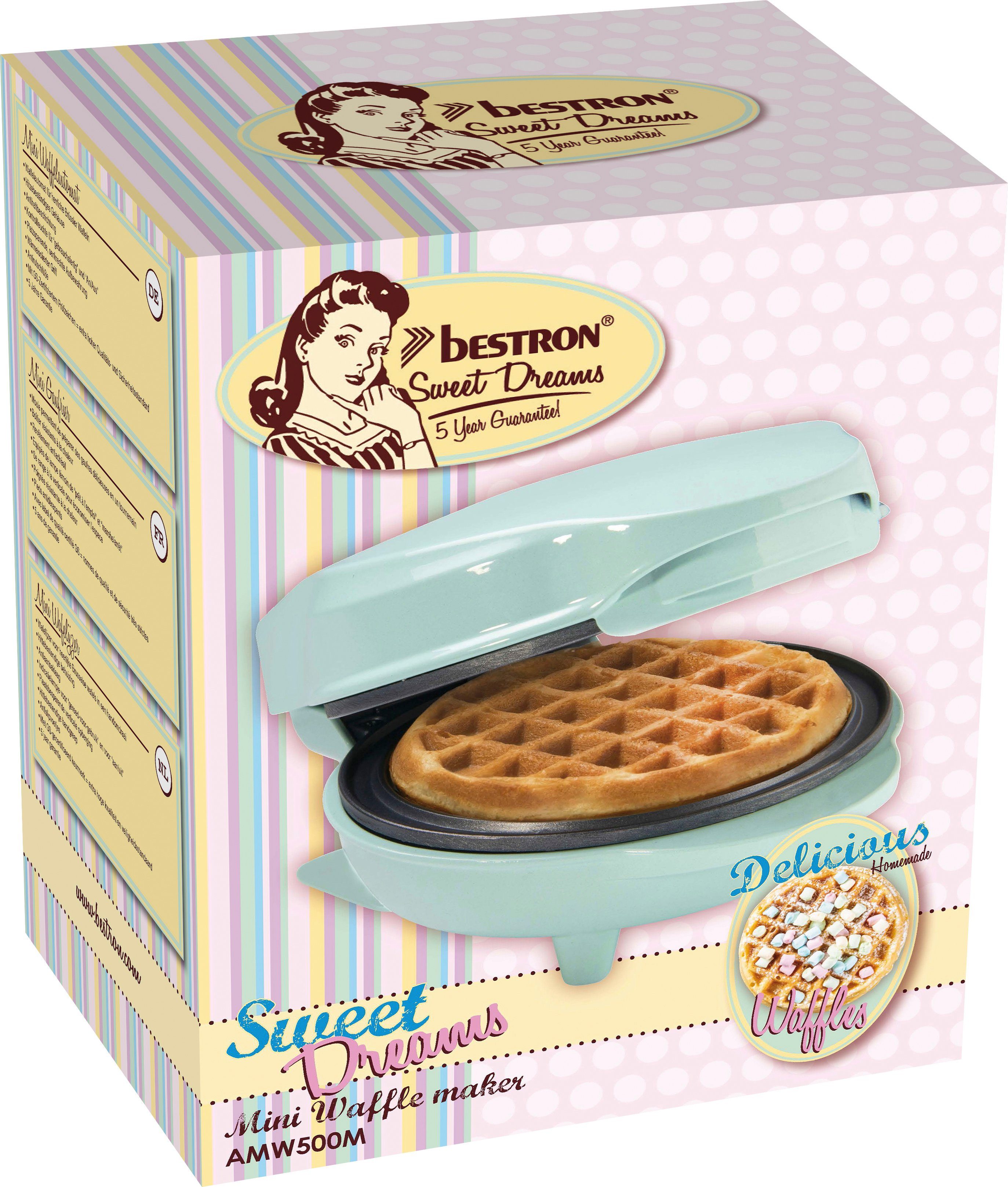 bestron Waffeleisen AMW500M Mini, 550 W, für klassische Waffeln, kleiner Waffelmaker mit Antihaftbeschichtung