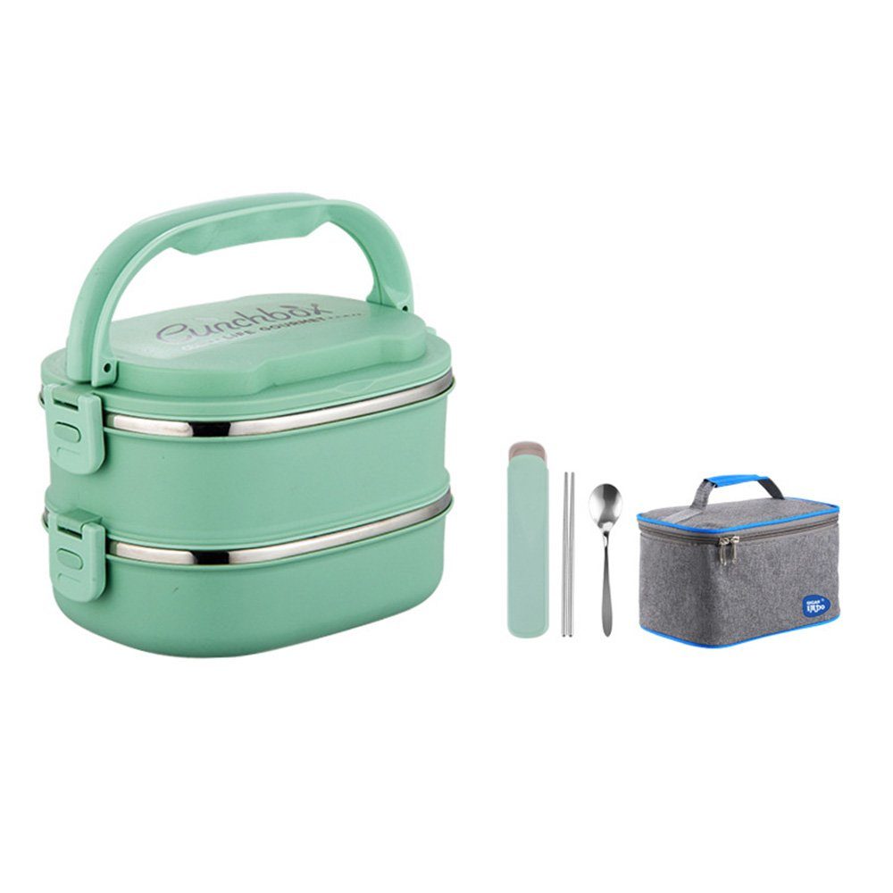 SCOKIT Lunchbox Brotdose aus Edelstahl, Luftdichte Bento-Box, Lebensmittelechter-Kunststoff, (Auslaufsicher,Beheizbar,Tragbare Thermo-Lunchbox mit Griff, 1-tlg., Mit Besteck und Isoliertasche,für Büro, Arbeitsessen, Schule), 2 Layers,Erhältlich in gr