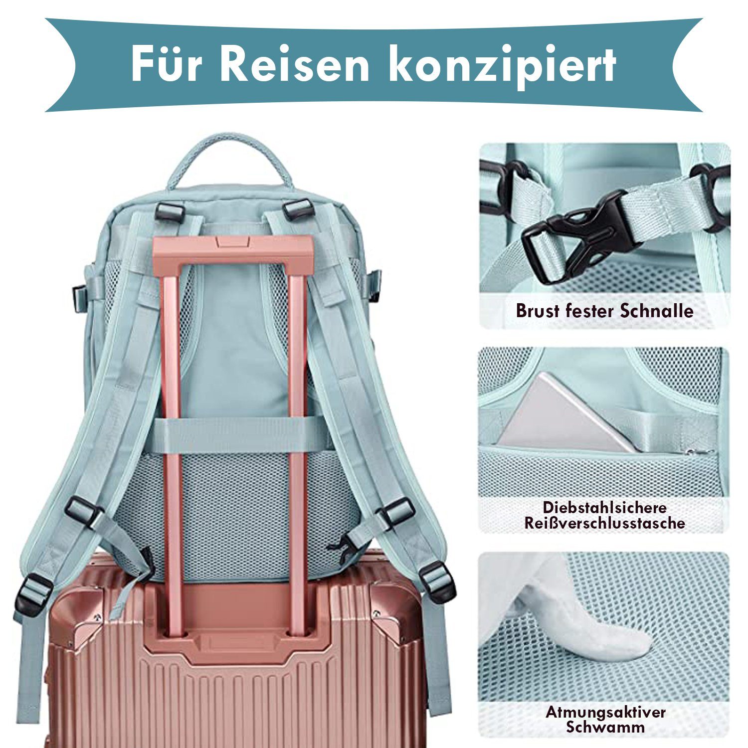 Vicbuy Reiserucksack 45L Supergroßer Handgepäck mit USB-Ladeanschluss, für 14 Zoll Laptop (mit Schulfach, Wasserdicht Wandern Outdoor-Sport Lässiger Tagesrucksack Schultasche), Rucksack Herren Damen Reiserucksack, Flugzeug genehmigt