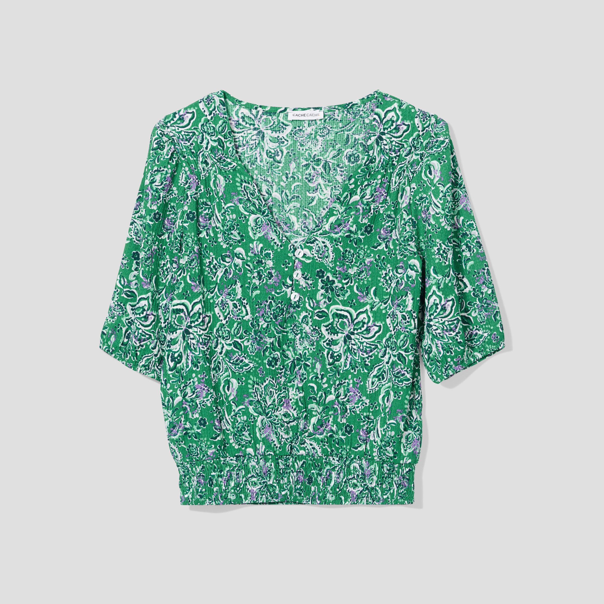 Blouse avec boutons au col vert femme | Cache Cache