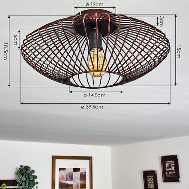 hofstein Deckenleuchte Pieris runde Deckenlampe aus Metall in Schwarz/Kupfer, ohne Leuchtmittel, E27, Retro-Leuchte mit Lichteffekt durch Gitter-Optik