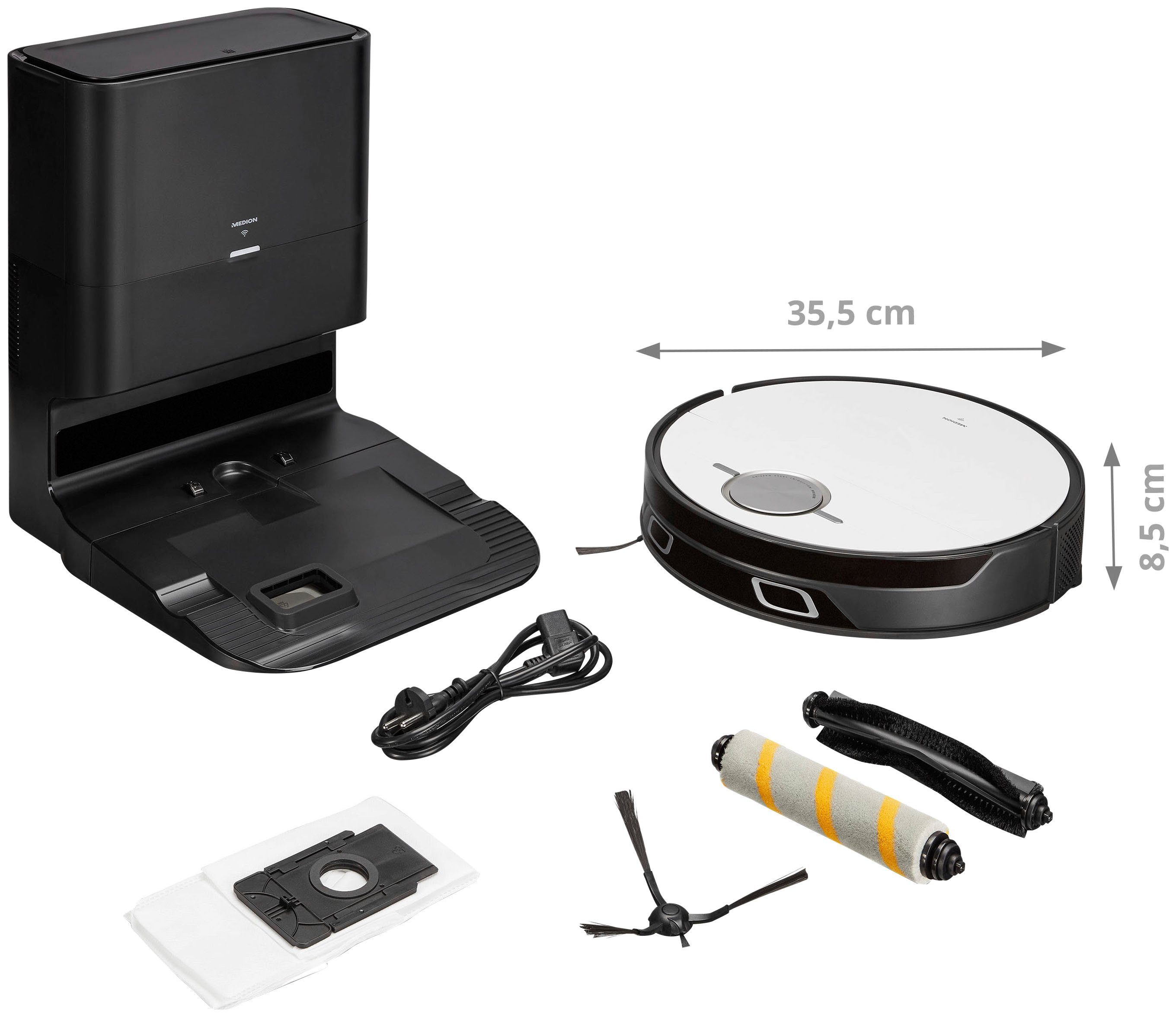 Medion® Saugroboter X50 SW (MD20004), mit Absaugstation, starke 8.000 Pa Saugkraft, No Go & Go Bereiche