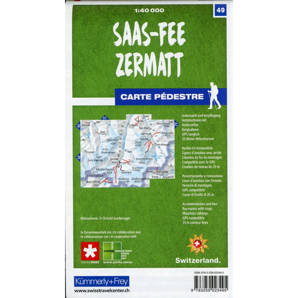 Zermatt - Saas-Fee 49 Wanderkarte 1:40 000 matt laminiert - Wanderkarte