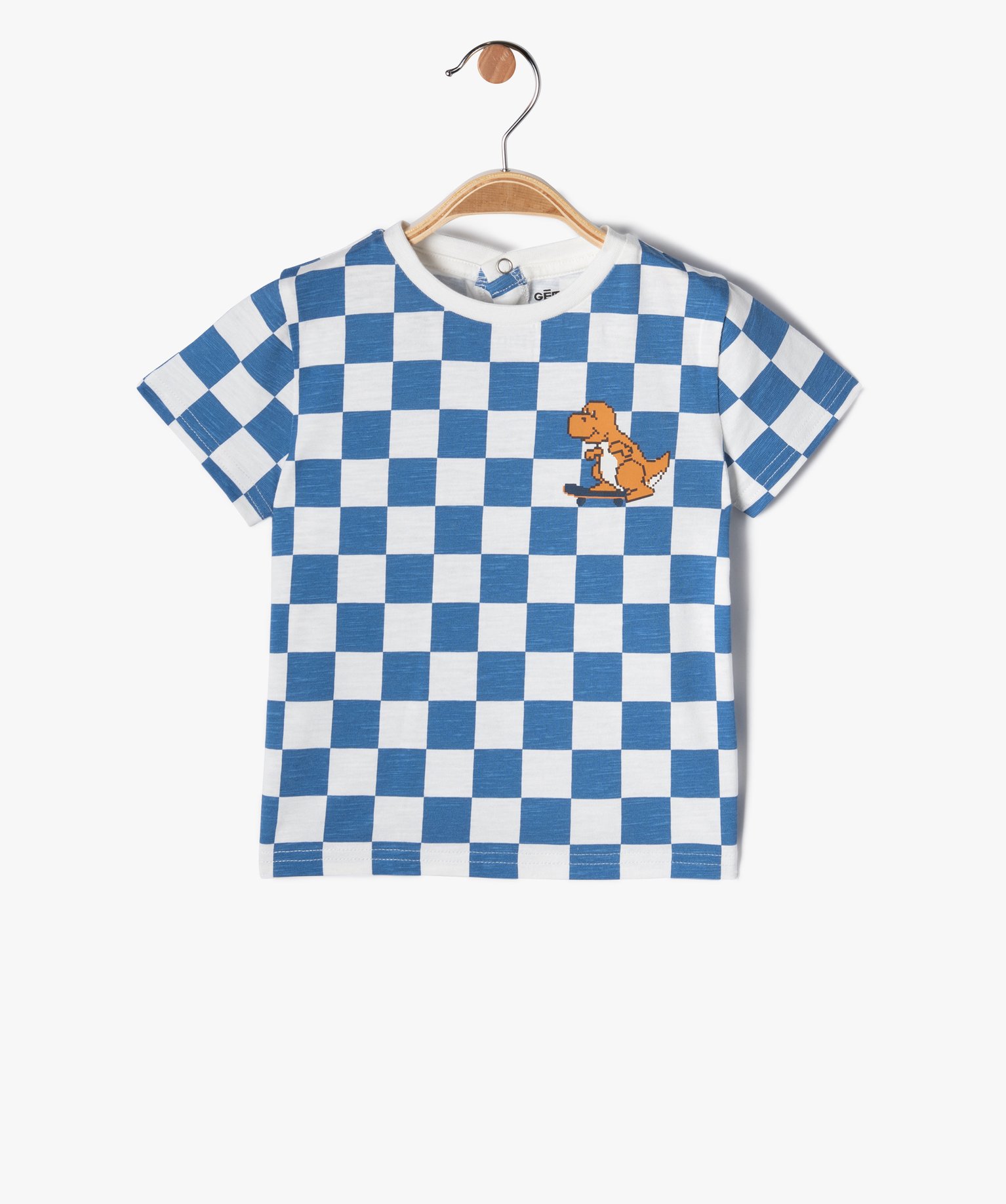 Tee-shirt bébé Garçon à manches courtes imprimé carreaux bleu | GEMO