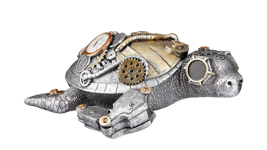 GILDE Poly Skulptur Steampunk Turtle H=6cm silber