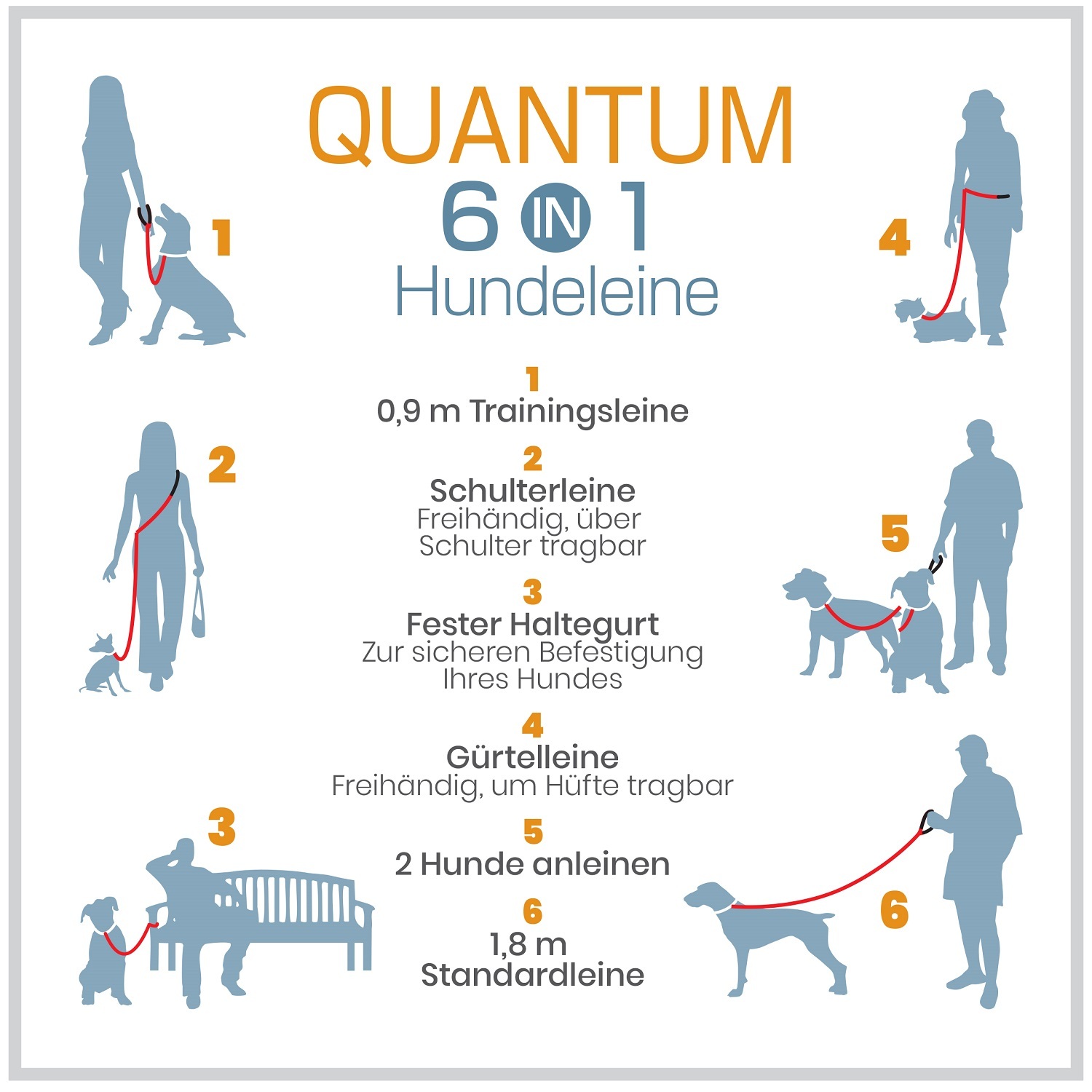 Kurgo Hundeleinen Kurgo Quantum 6-in-1 Hundeleine himbeere
