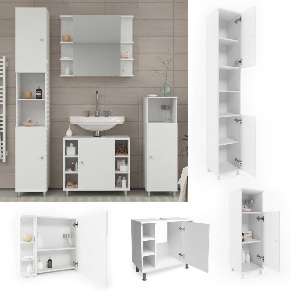 Vicco Badmöbel-Set Badezimmerset FYNN Weiß Set 4, (4-er Set, 4-St., 4-er Set)