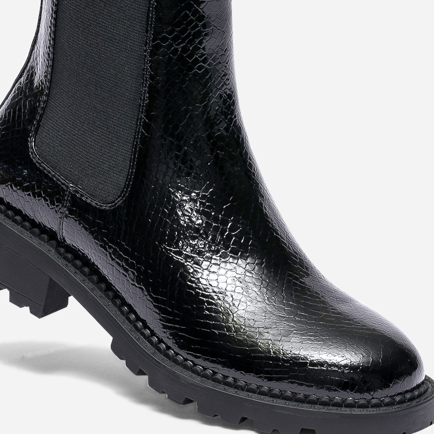 Chelsea boots TEXTO noir verni embossé effet python