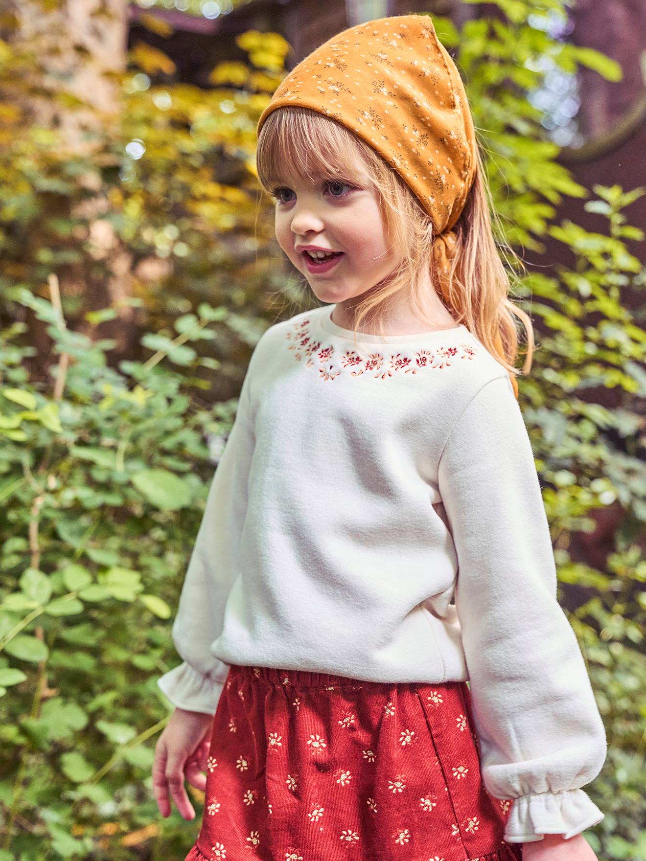Foulard imprimé fleuri fille caramel imprimé