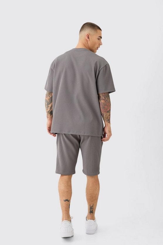Textured Pleated Oversized Tee & Short Set