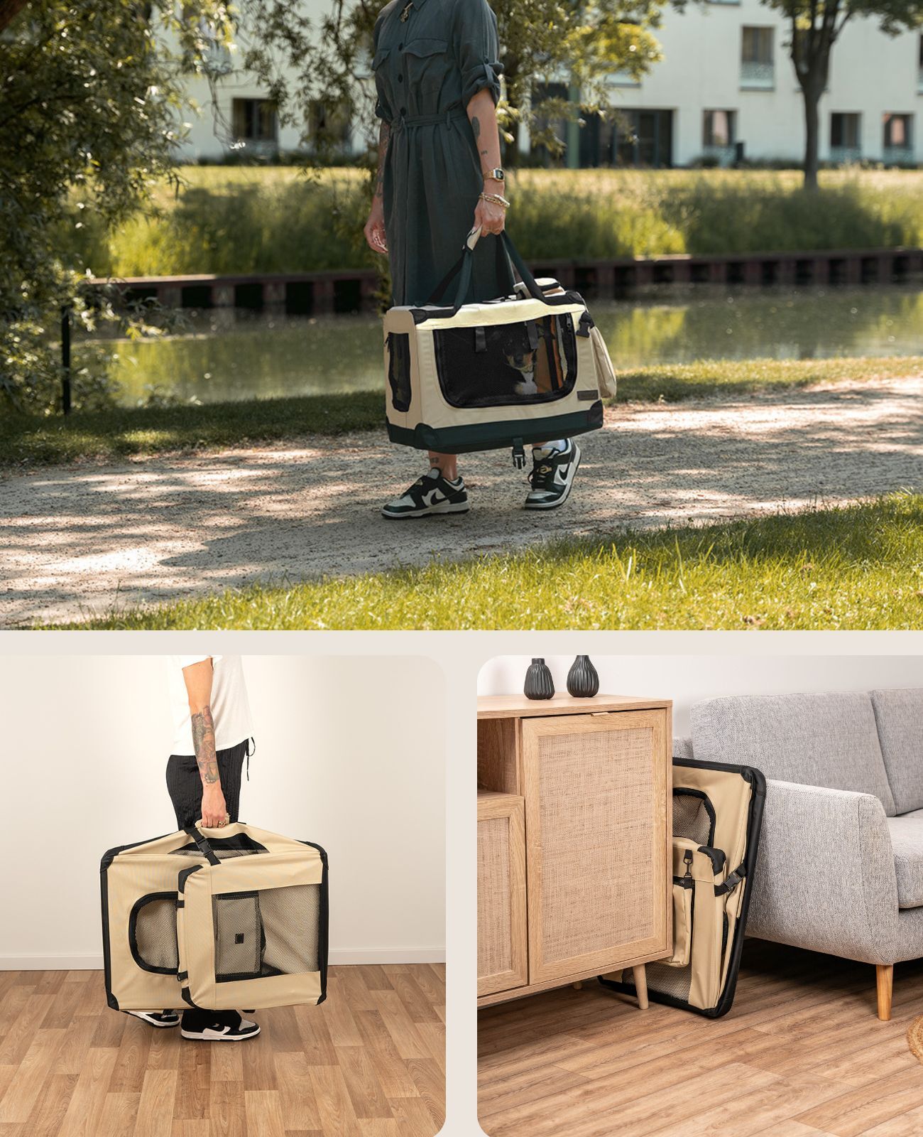 Lionto Transportboxen & Gitterboxen Lionto Hundetransportbox - faltbar - beige M