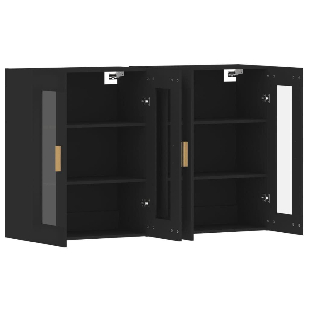 vidaXL Anrichte Wandschränke 2 Stk Schwarz Holzwerkstoff Glas Vitrine Hängeschrank