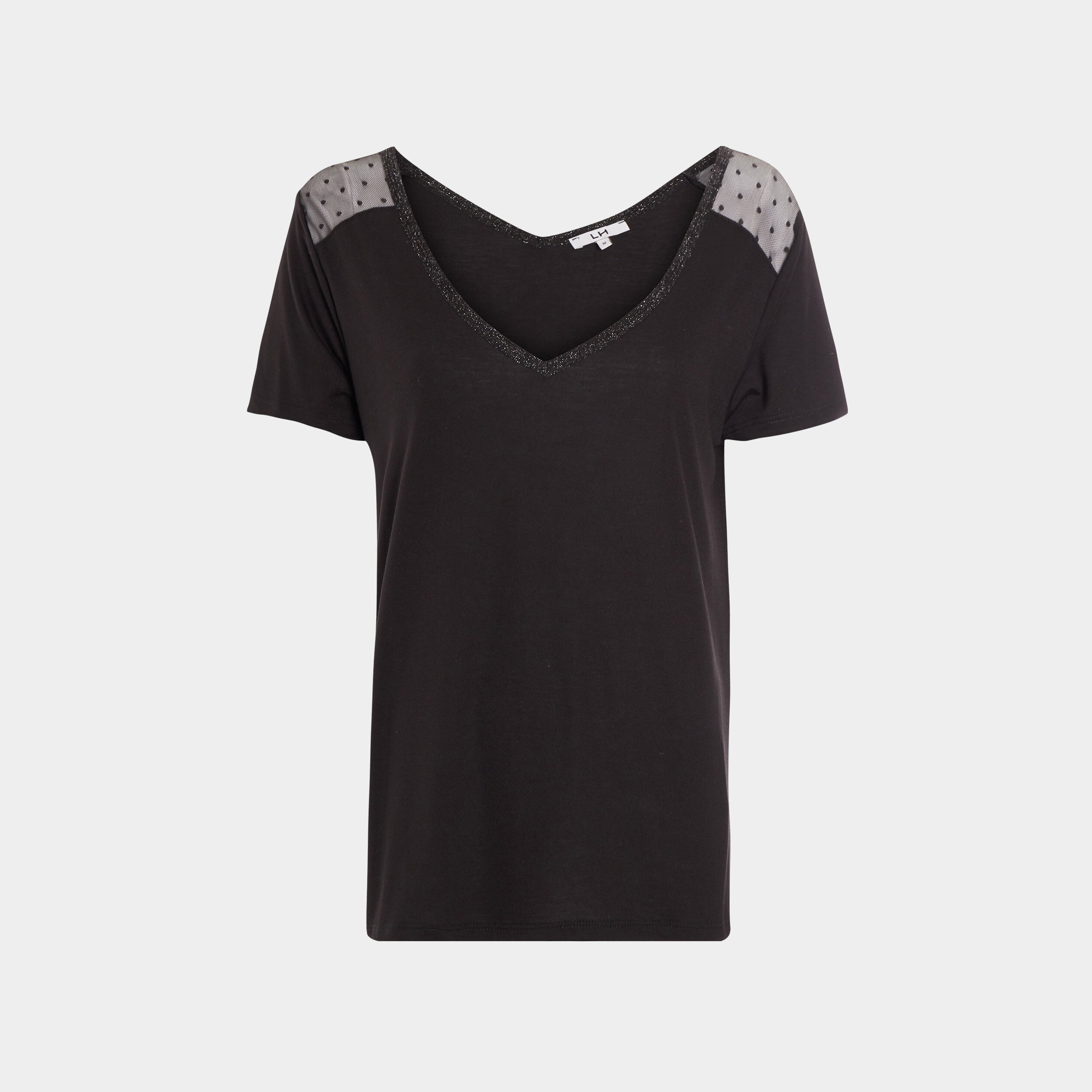 T-shirt manches courtes à col en V noir femme | La Halle