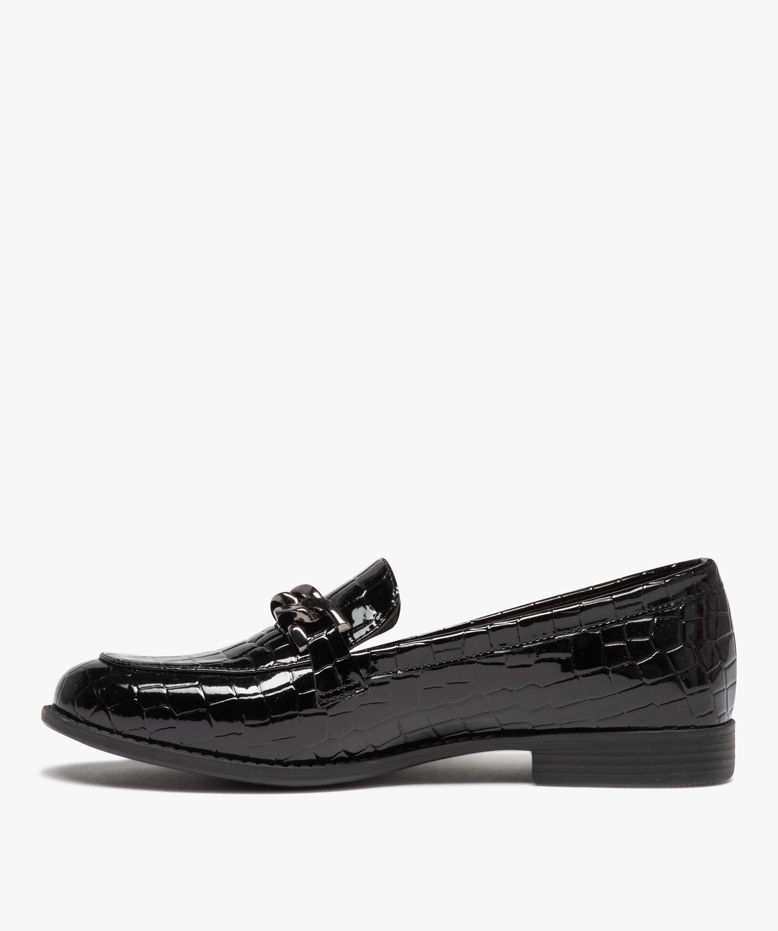 Mocassins femme vernies effet croco avec bride à chane noir | GEMO
