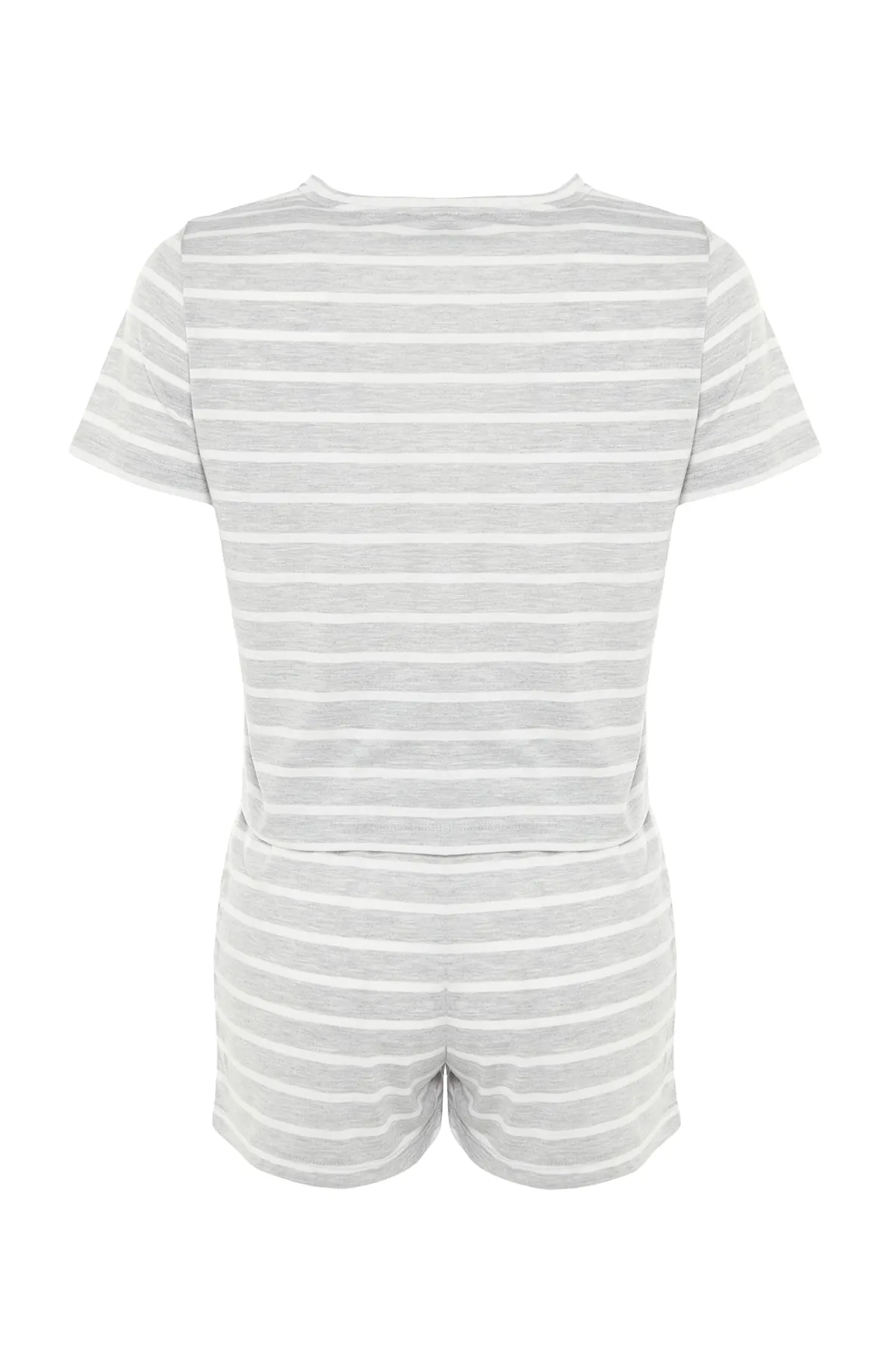 Trendyol Collection  Grau meliertes, mit Regenbogen bedrucktes T-Shirt-Shorts-Strick-Pyjama-Set THMSS20PT0230
