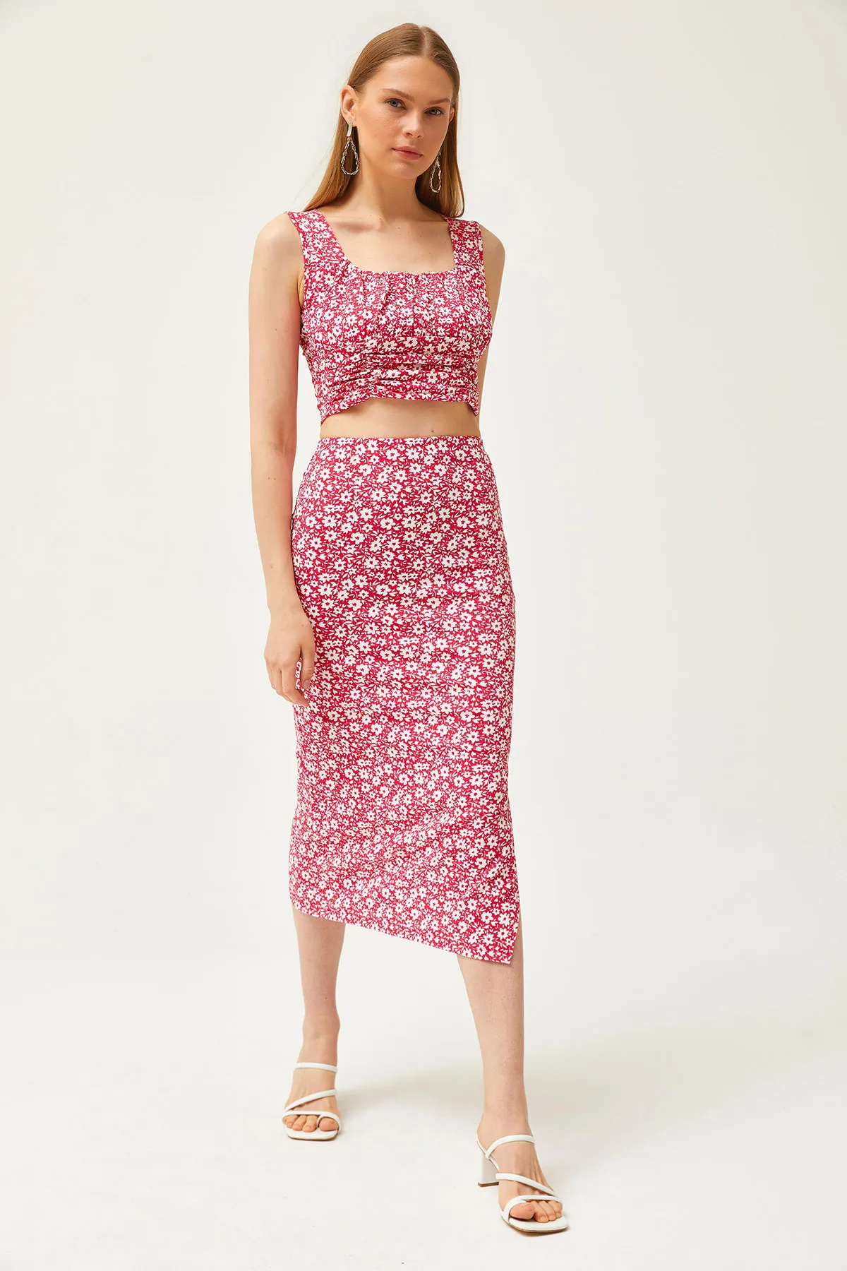 Olalook  Damen Daisy Fuchsia Oberteil Bluse Unterteil Rock Strickunterteil Top Set TKM-19000281