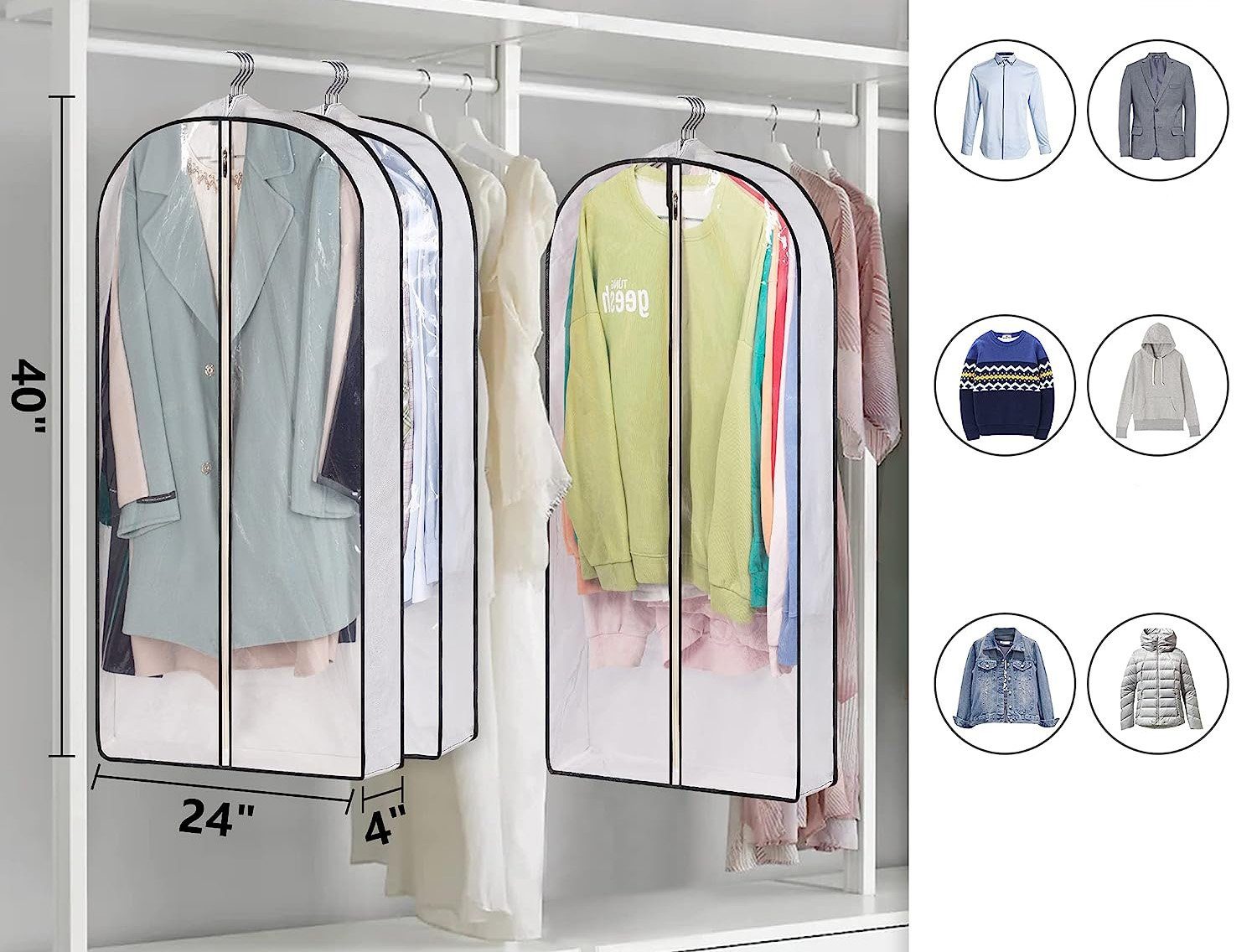 EBUY Kleidersack 101 cm transparente Kleidersäcke zum Aufhängen für den Kleiderschrank (3 St)