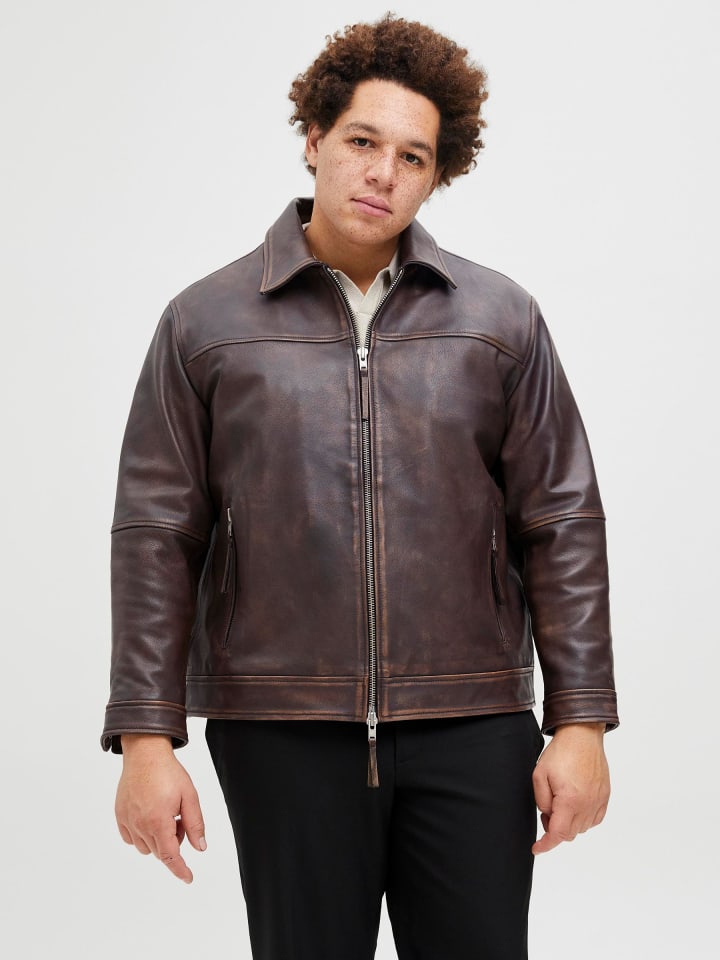 JACK & JONES PLUS Lederjacke in Chocolate Brown günstig kaufen