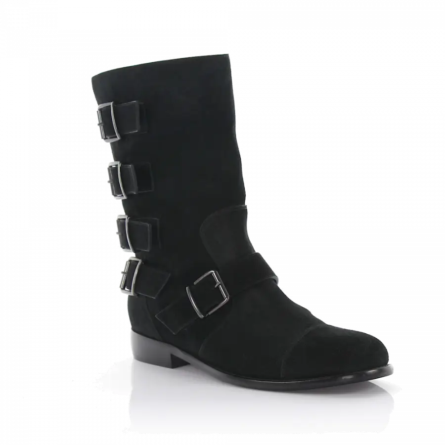 Giuseppe Zanotti - Stiefel Veloursleder Zierschnalle schwarz - schwarz