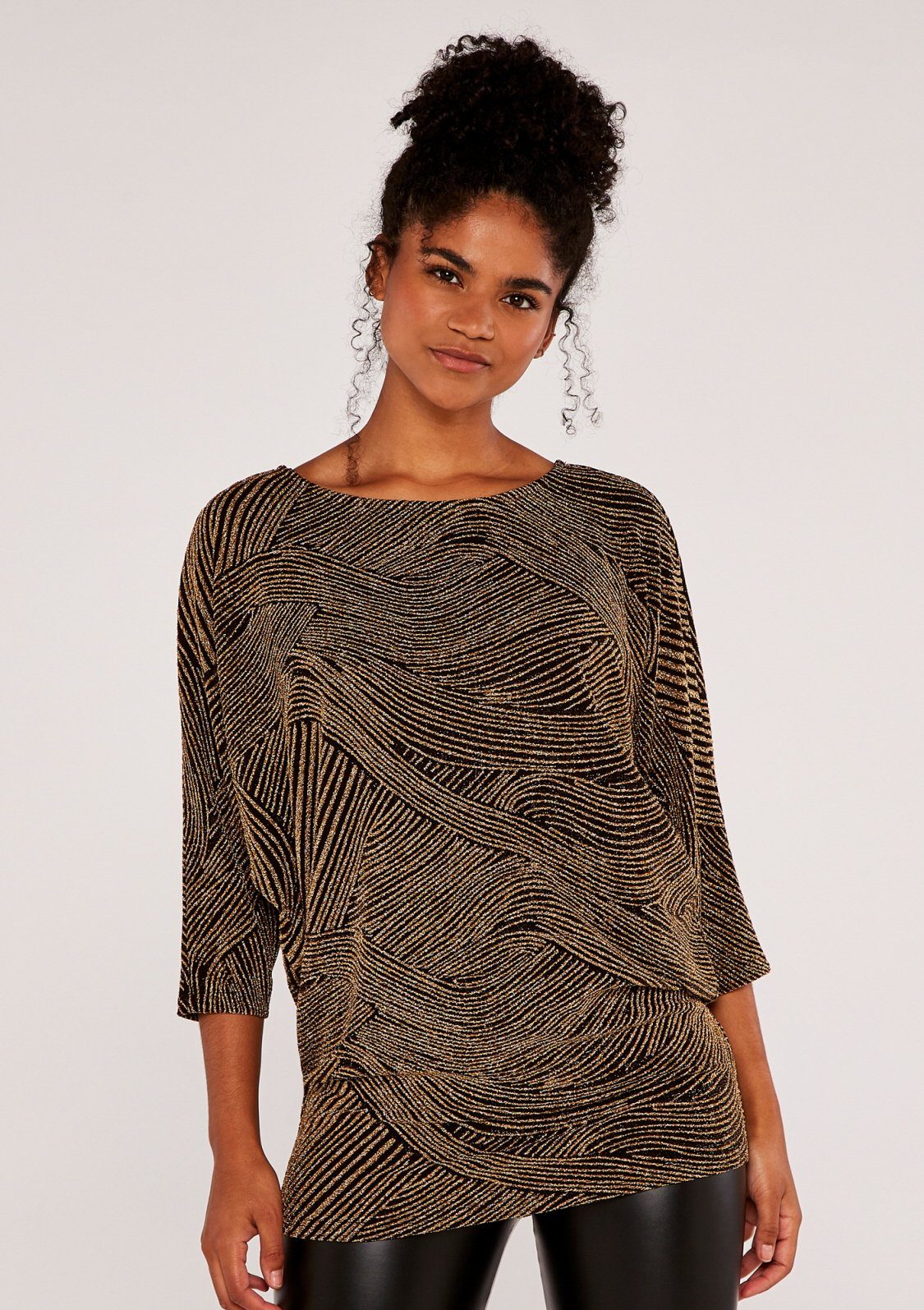 Apricot Fledermausshirt Lurex Swirls Batwing Top (1-tlg) mit Glanzfaden