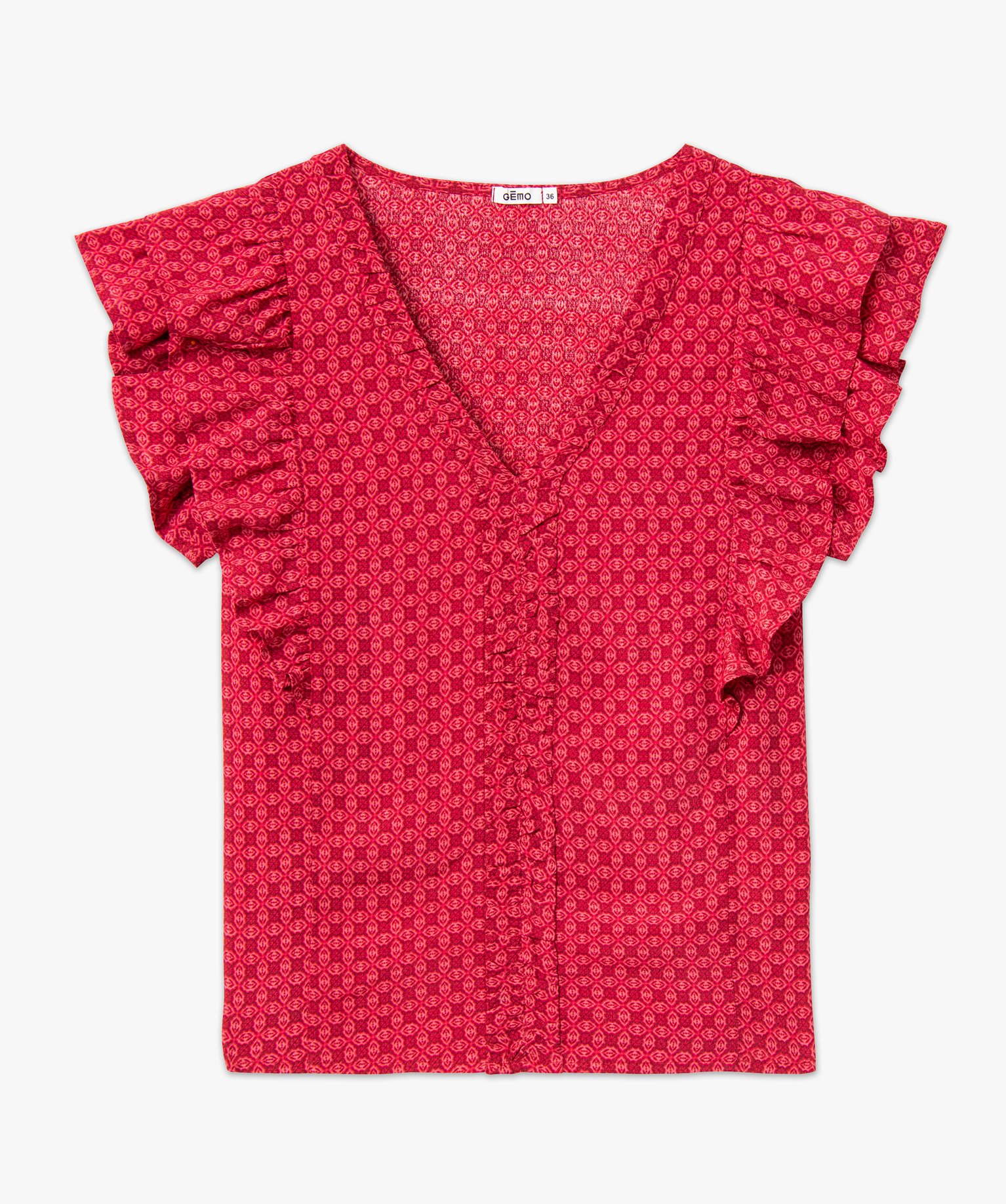 Blouse ample sans manches à col V et volants femme rose | GEMO